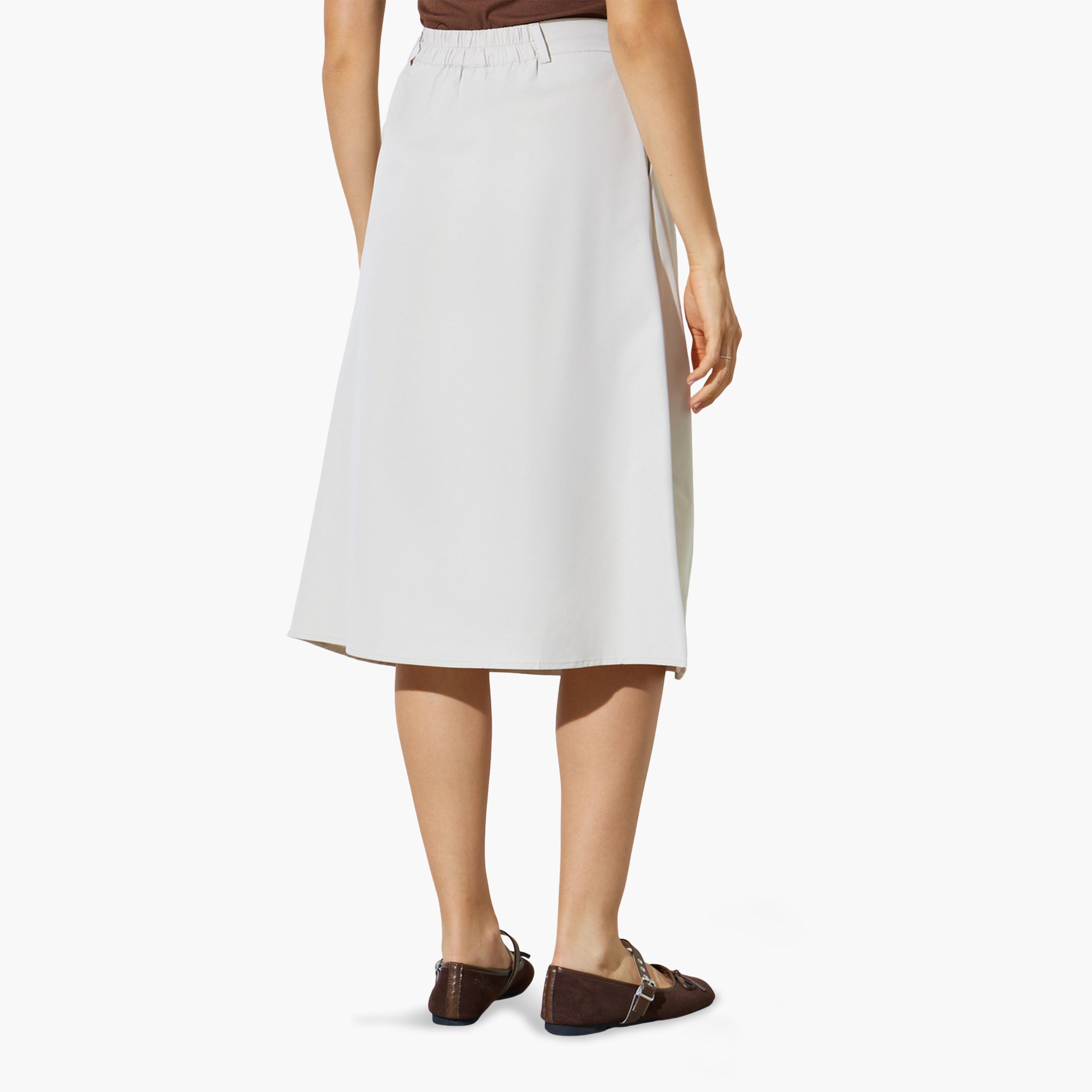 Styli Cream A-Line Midi Skirt with Side Pocket-women-clothing-bottoms-skirts-image-4