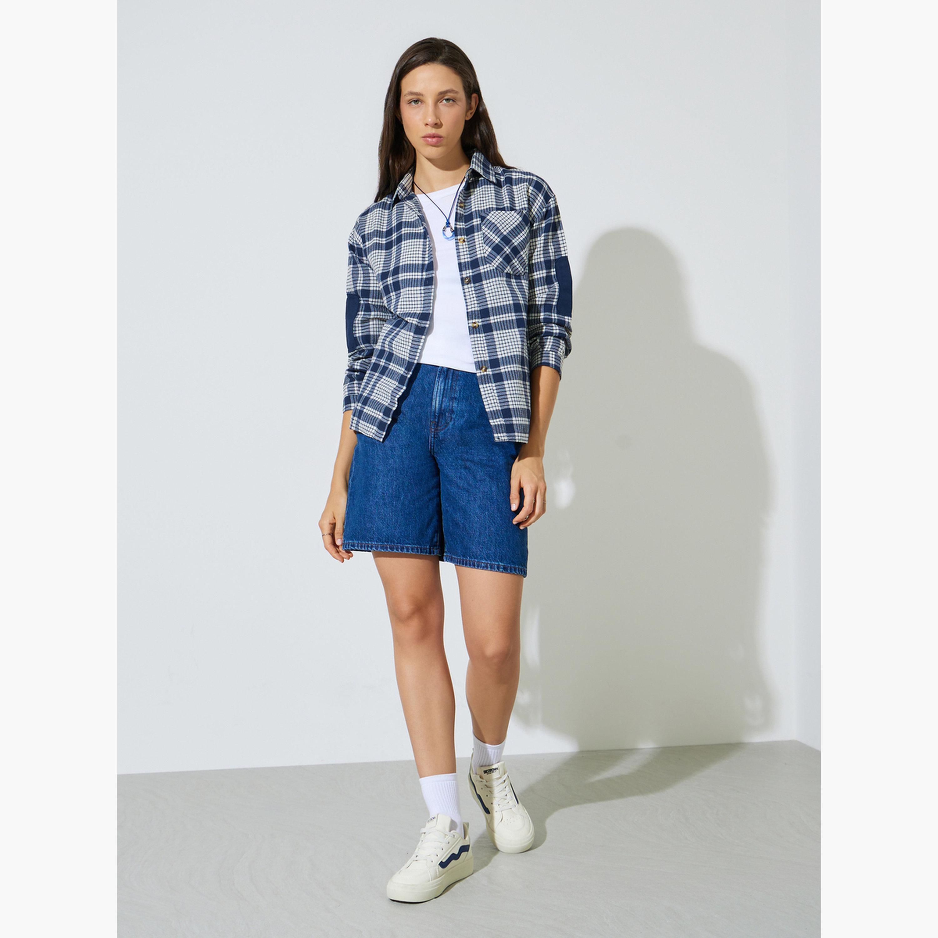 قميص بأكمام طويلة بنقشة مربعات-women-clothing-shirtsandblouses-shirts-image-2
