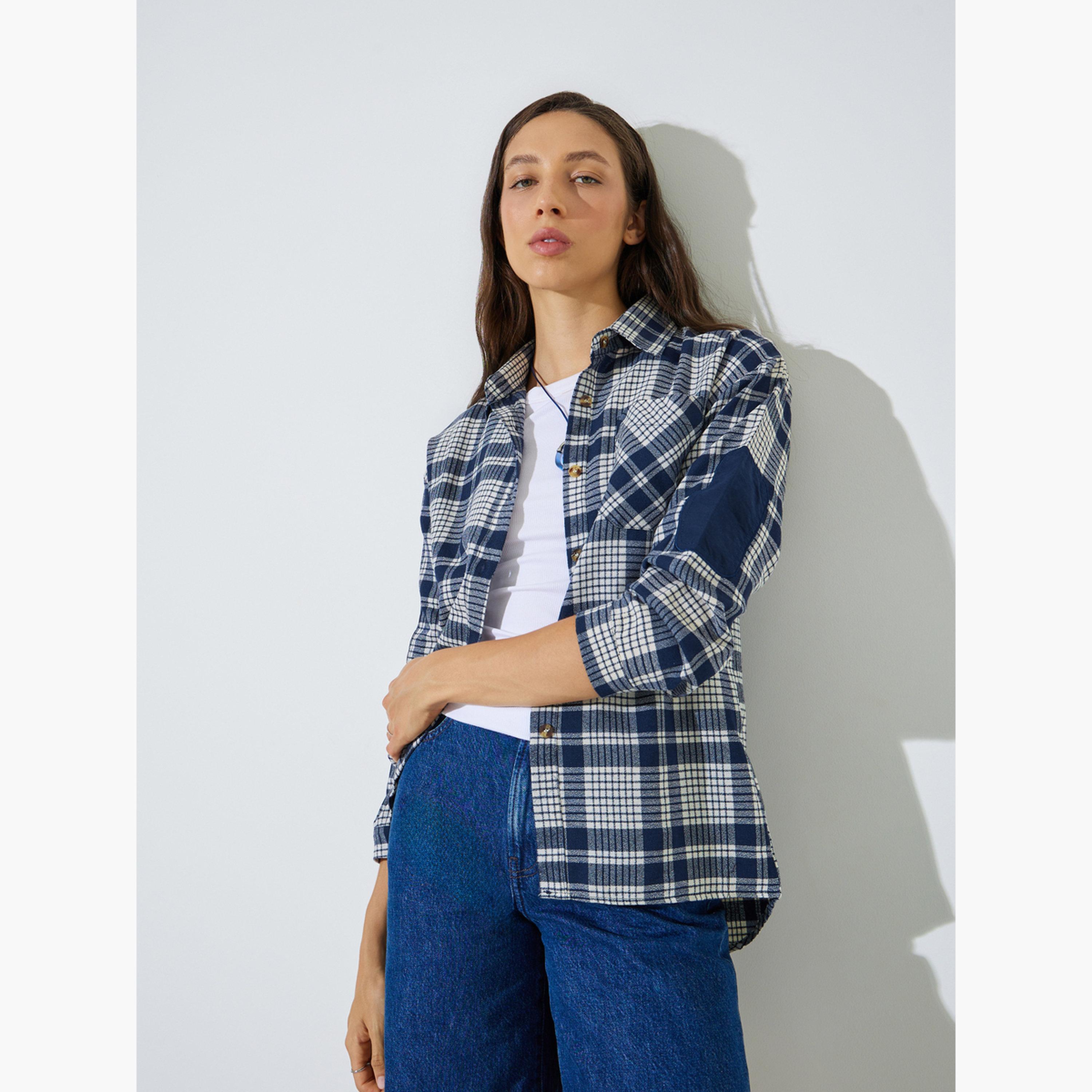 قميص بأكمام طويلة بنقشة مربعات-women-clothing-shirtsandblouses-shirts-image-3