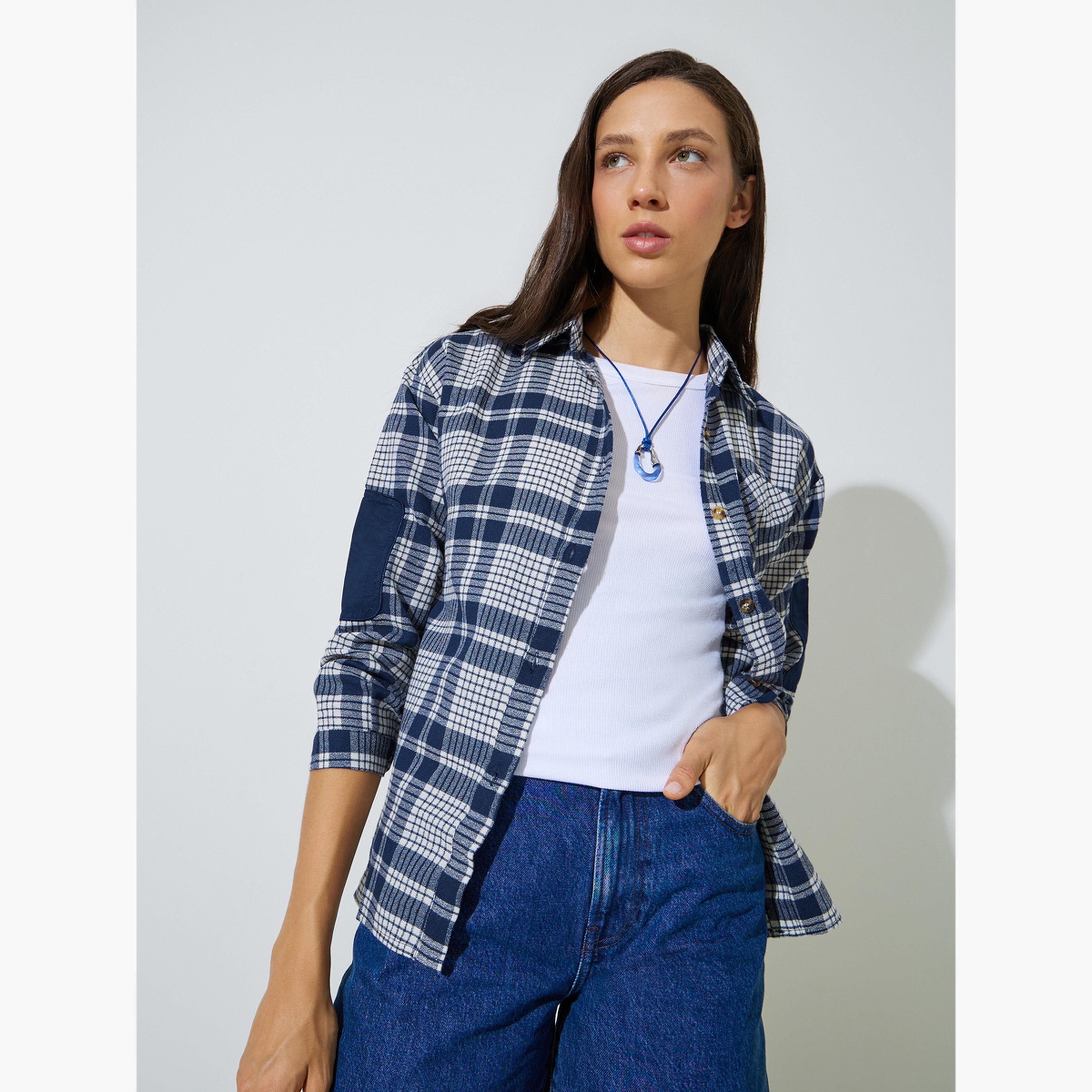 قميص بأكمام طويلة بنقشة مربعات-women-clothing-shirtsandblouses-shirts-image-4