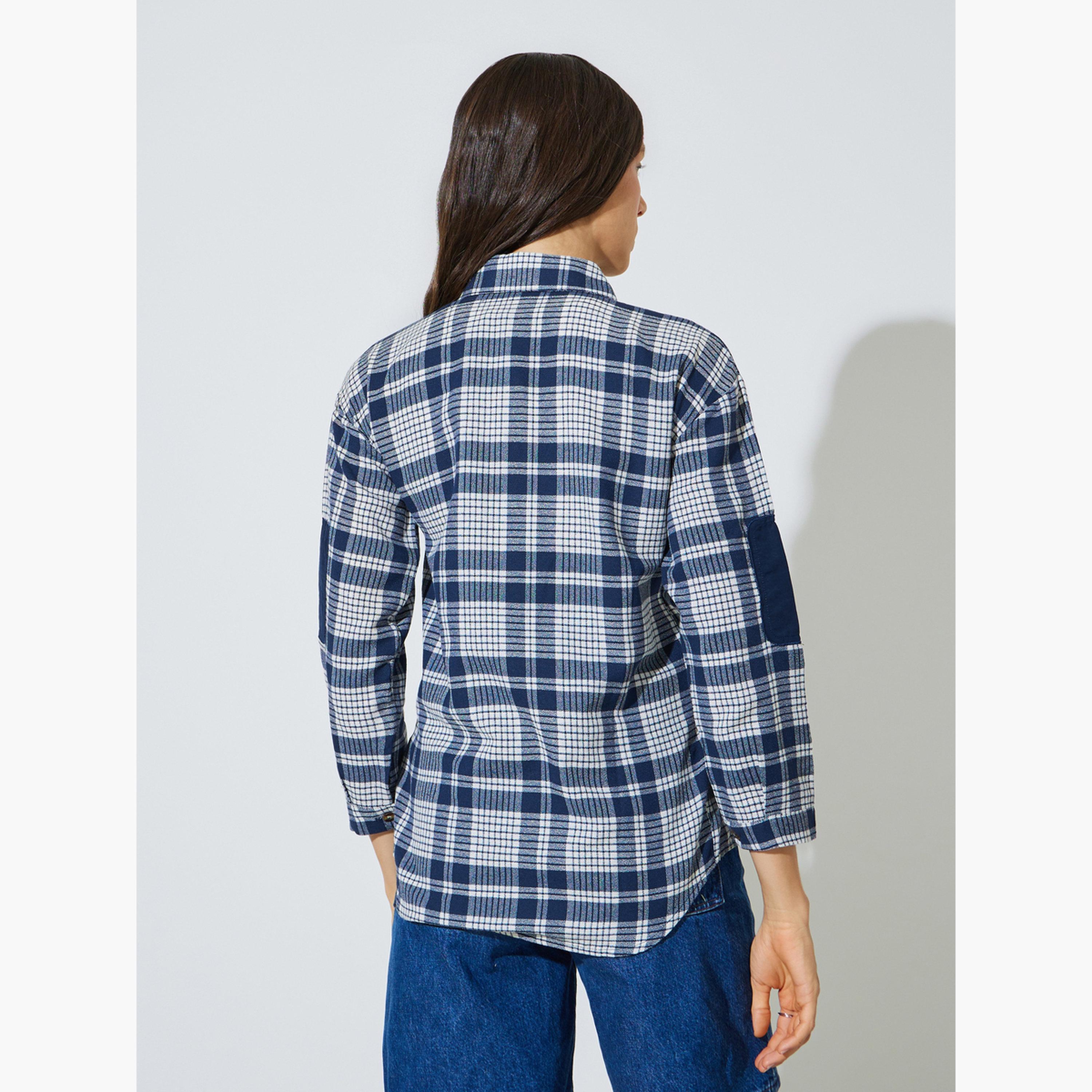 قميص بأكمام طويلة بنقشة مربعات-women-clothing-shirtsandblouses-shirts-image-5