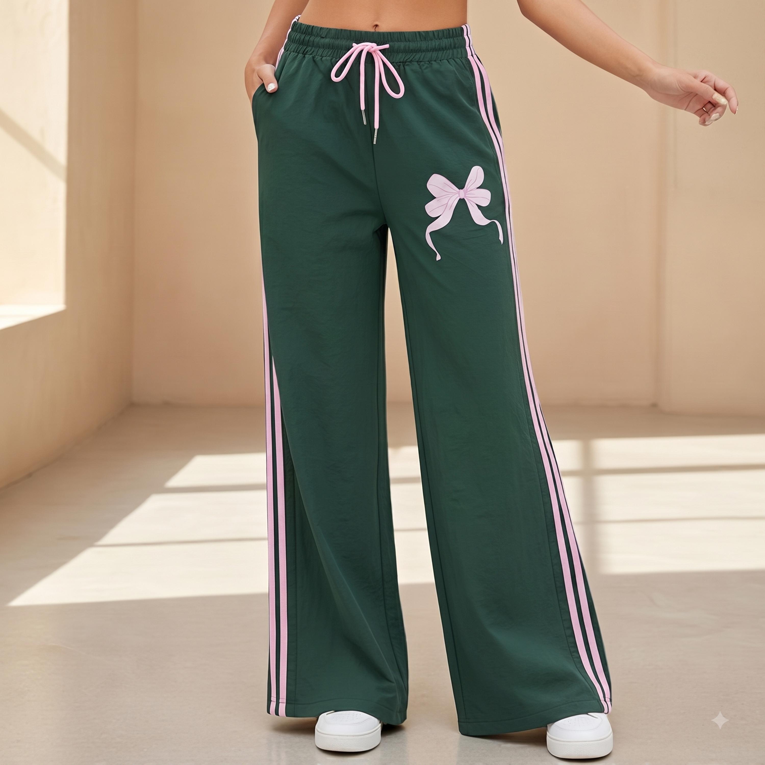 جوغر مخطط وطبعة فيونكة أخضر-women-clothing-joggers-image-1