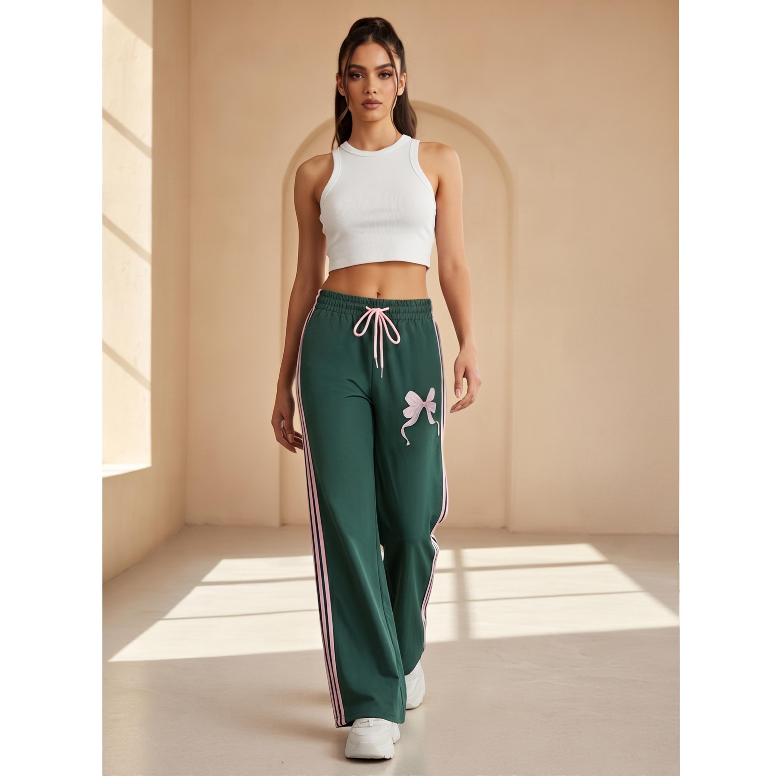جوغر مخطط وطبعة فيونكة أخضر-women-clothing-joggers-image-3