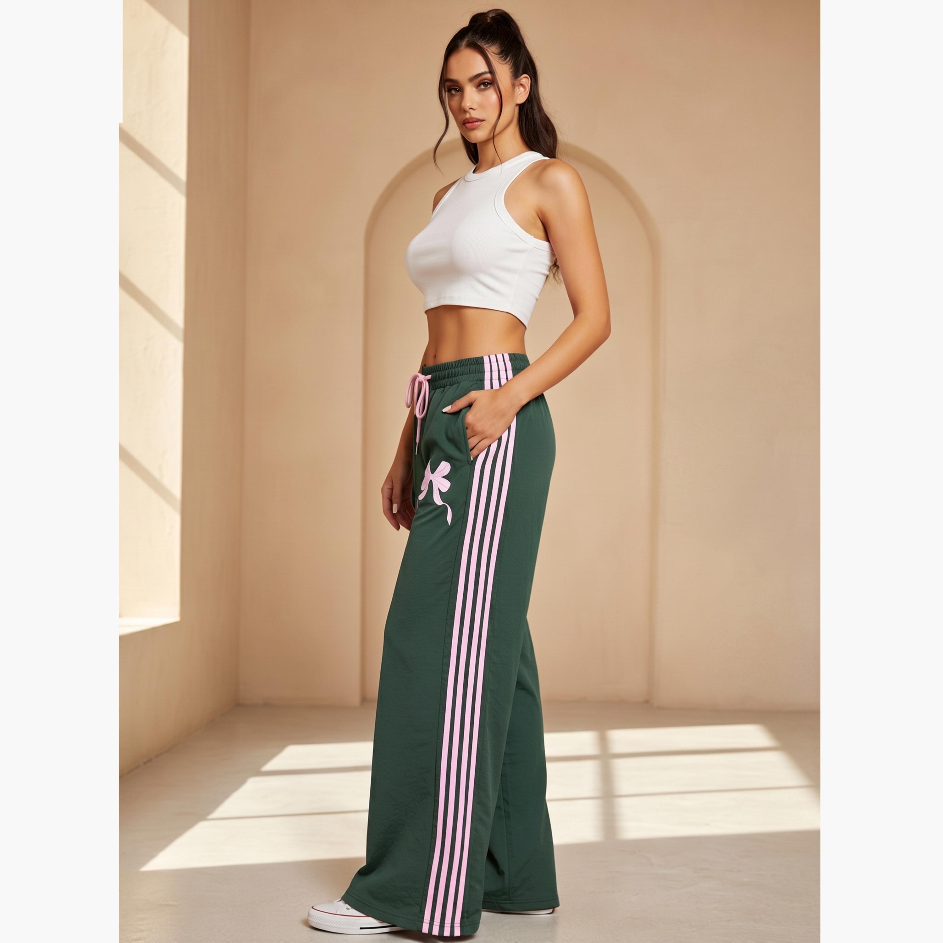 جوغر مخطط وطبعة فيونكة أخضر-women-clothing-joggers-image-5