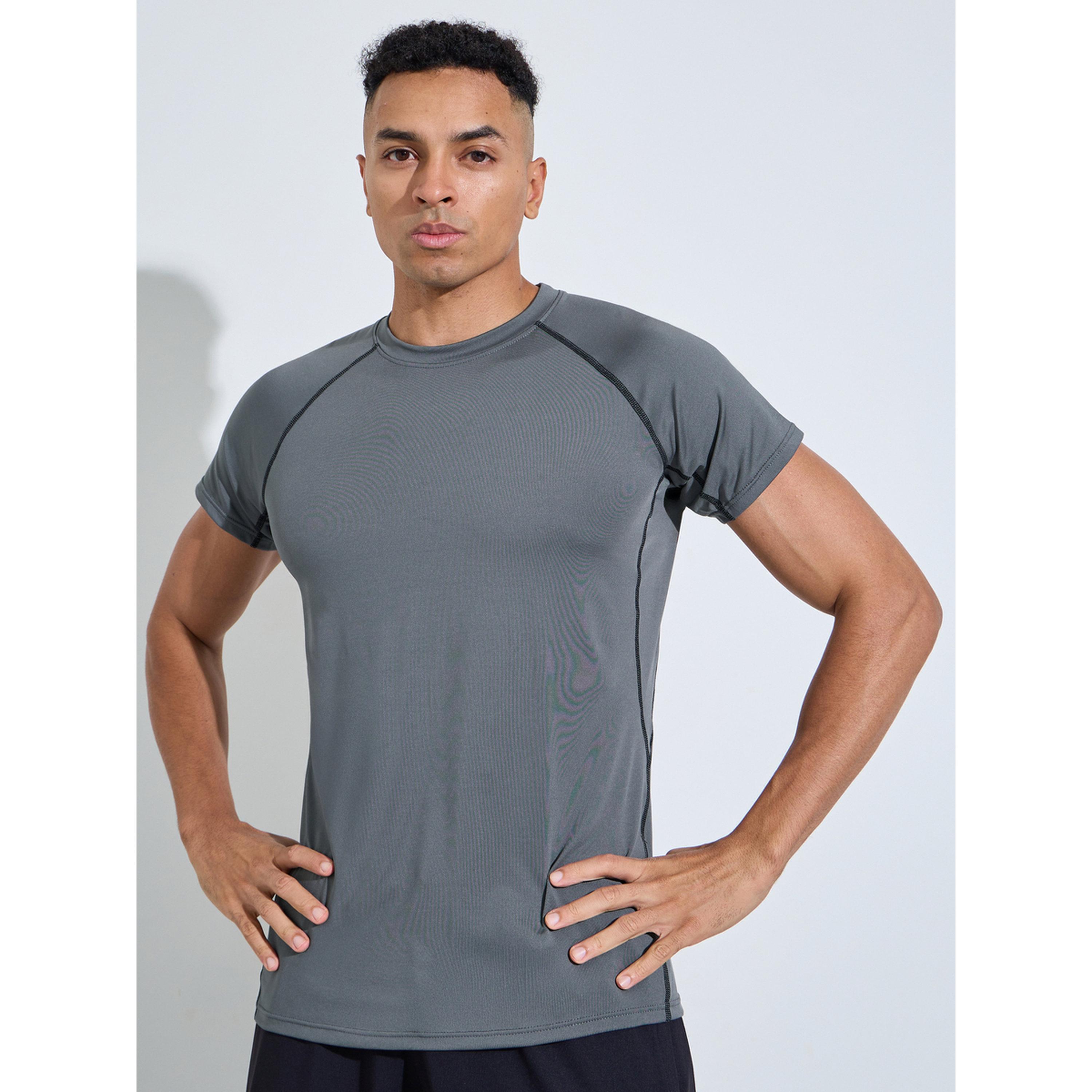 تيشيرت للجري بأكمام ريجلان وحياكة متباينة سادة-men-clothing-sportswearandactivewear-tshirtsandpolos-image-1