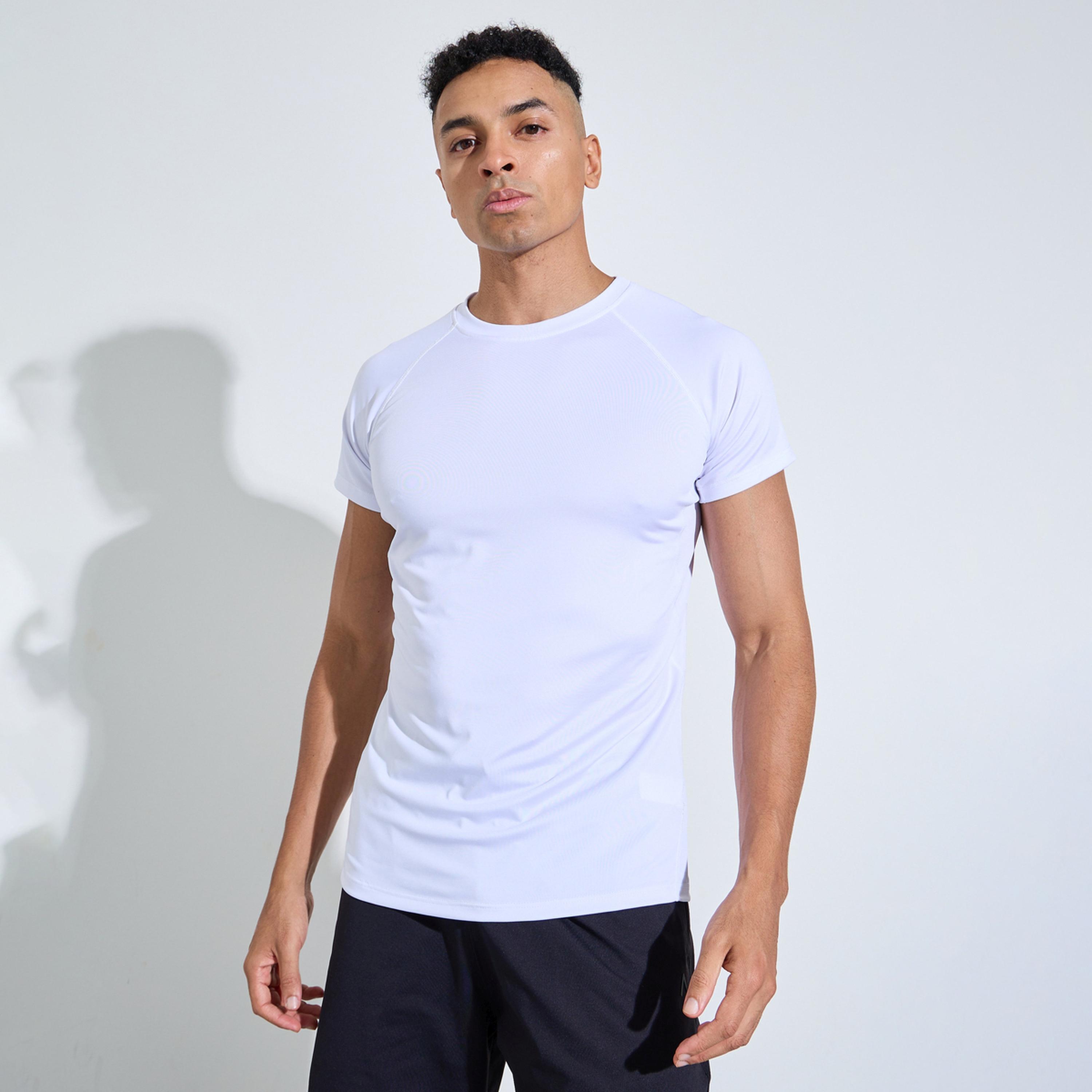 Styli White Solid Raglan Sleeves Contrast Stitch Running T-Shirt-men-clothing-sportswearandactivewear-tshirtsandpolos-image-1
