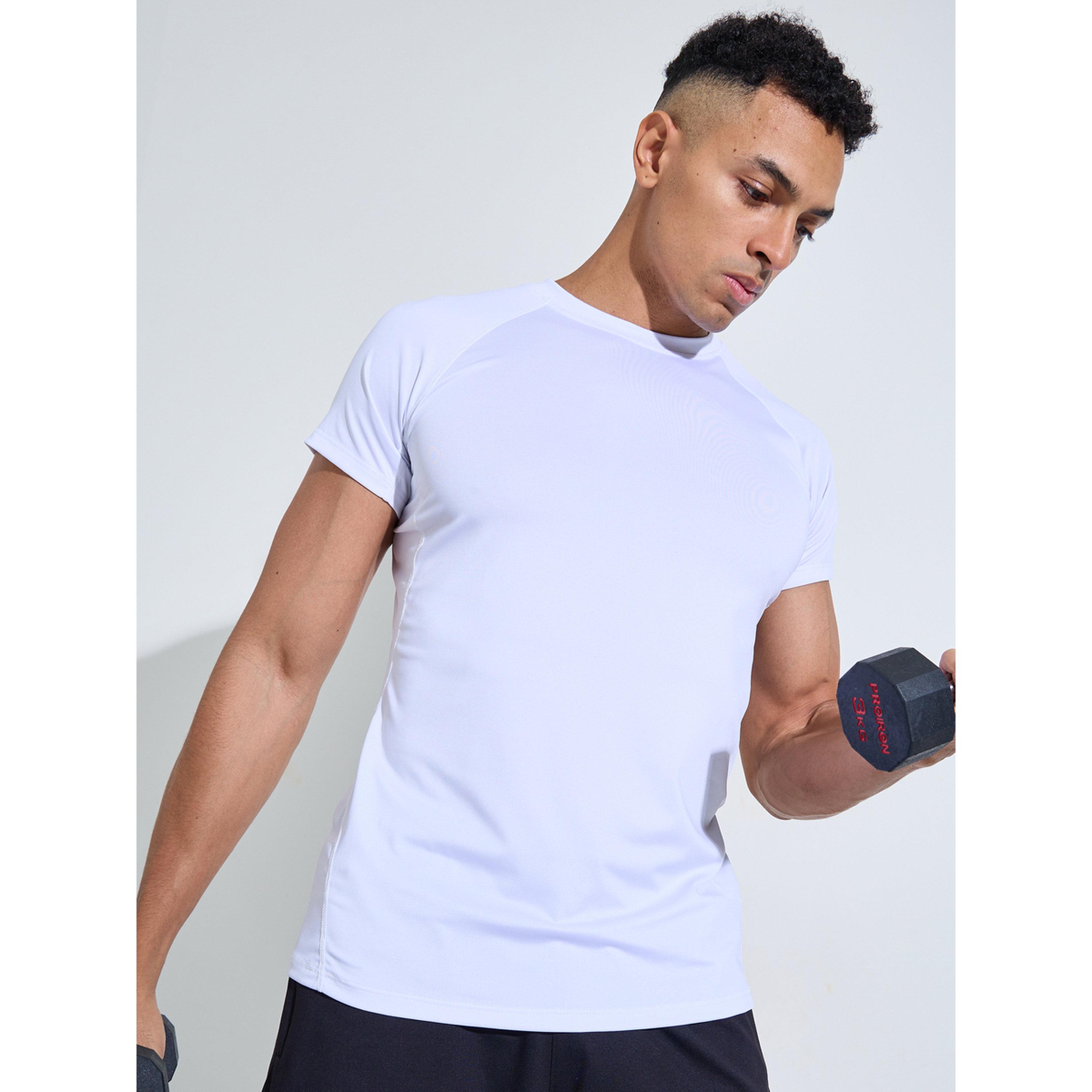 Styli White Solid Raglan Sleeves Contrast Stitch Running T-Shirt-men-clothing-sportswearandactivewear-tshirtsandpolos-image-3