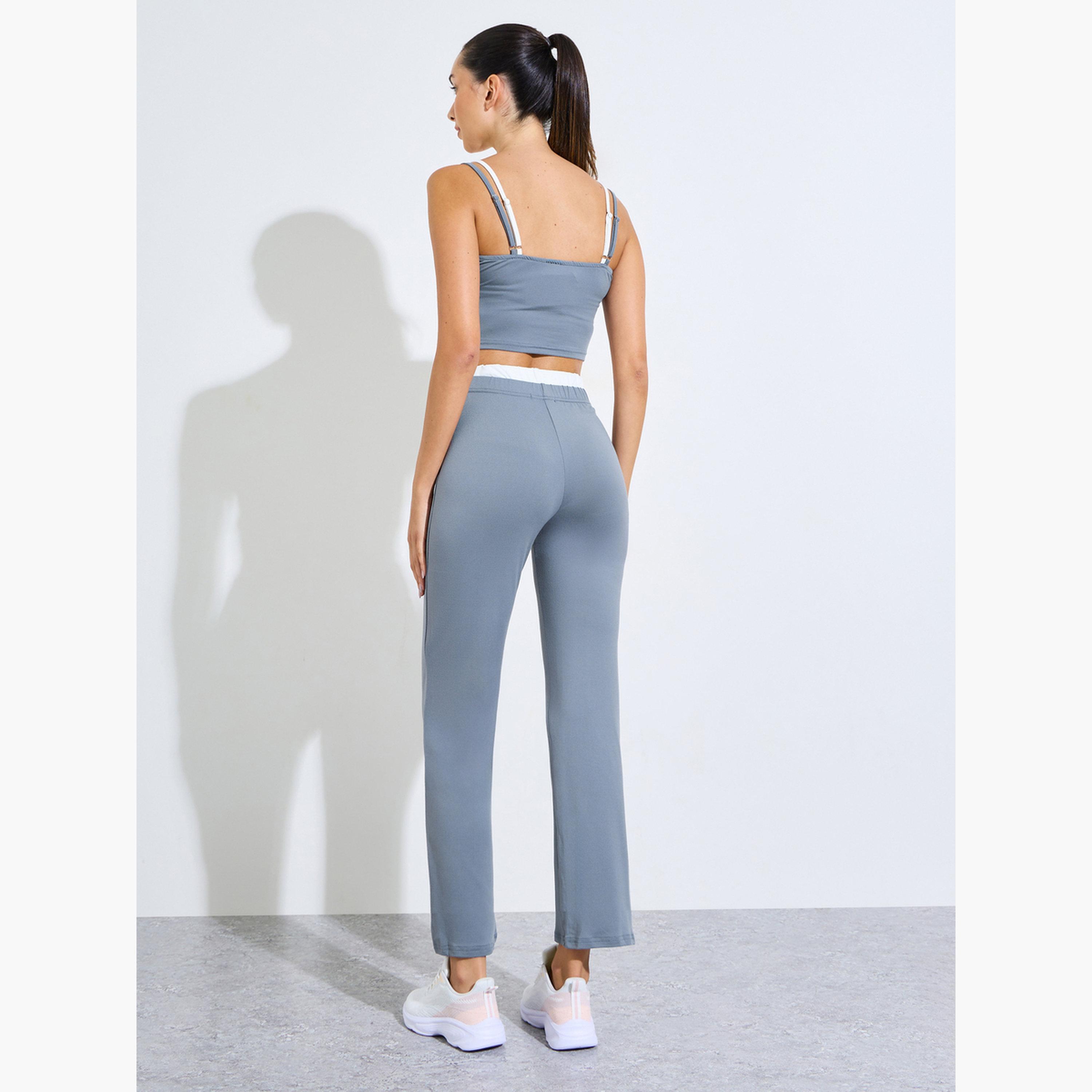 ستايلي - طقم مكون من توب بدون أكمام وحمالتين بلون رمادي متباين وبنطال مستقيم-sports-women-clothing-trackpantsandtracksuits-image-4