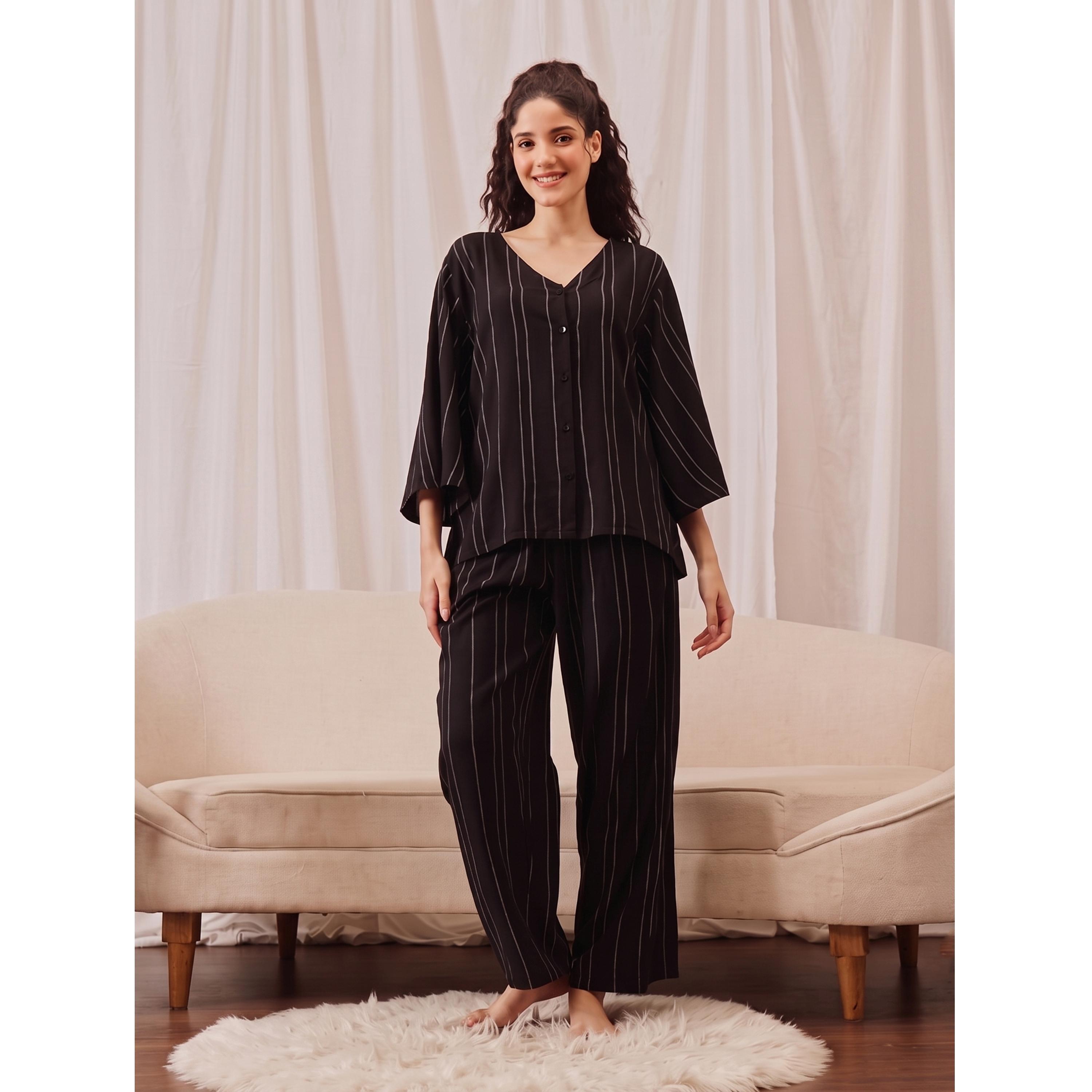 Take Two Black Striped Top and Pyjama Set-women-clothing-nightwear-pyjamas-longsets-image-1