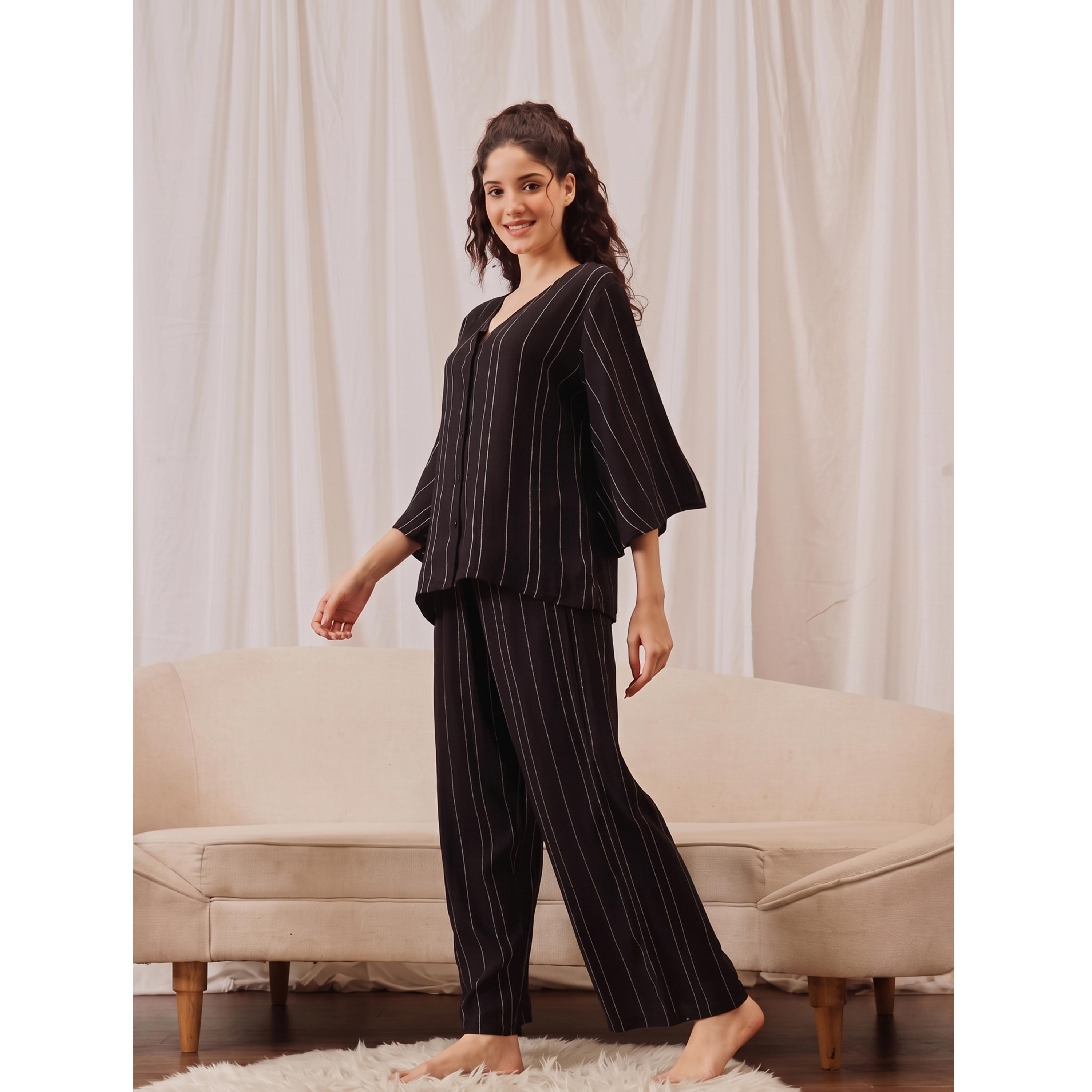 Take Two Black Striped Top and Pyjama Set-women-clothing-nightwear-pyjamas-longsets-image-3
