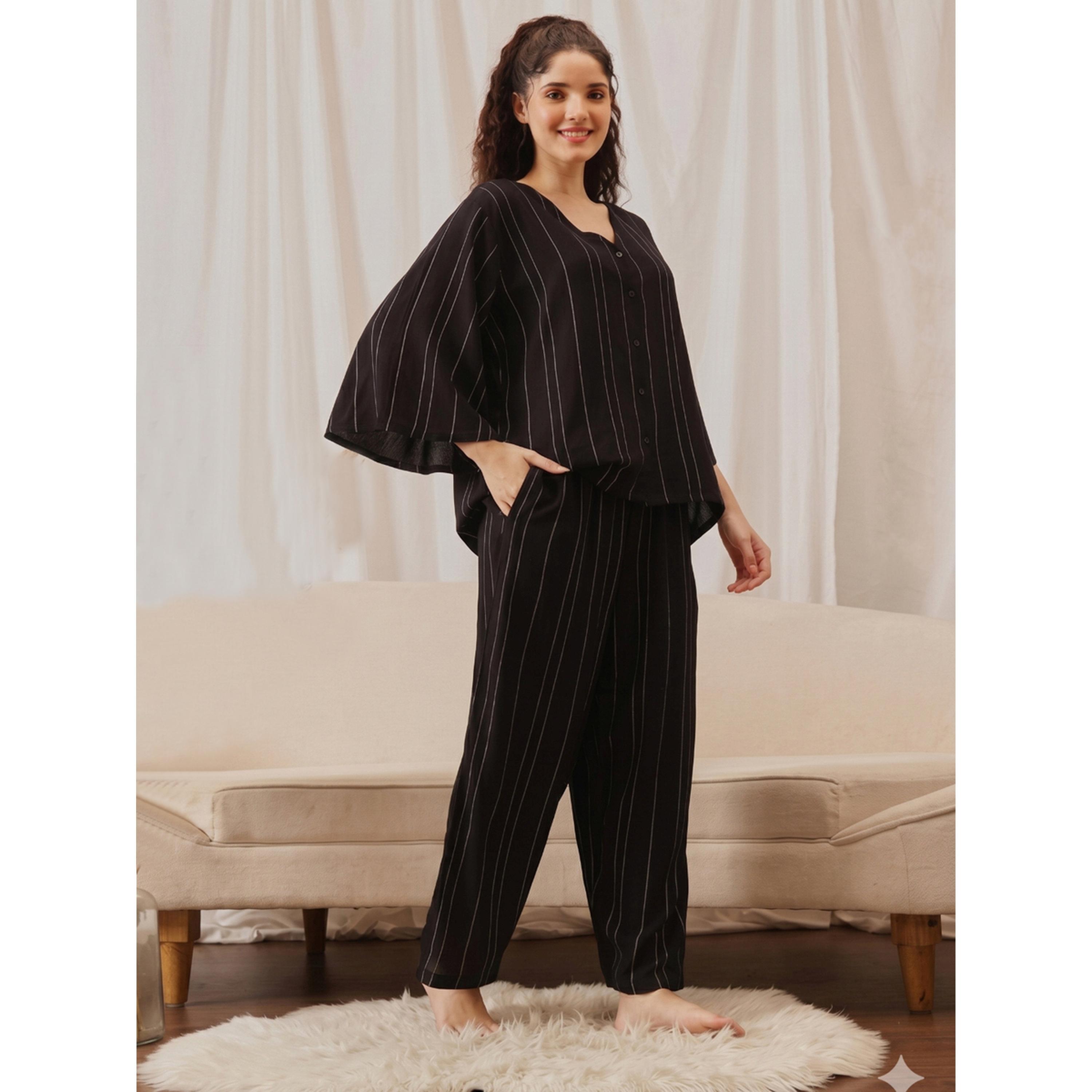 Take Two Black Striped Top and Pyjama Set-women-clothing-nightwear-pyjamas-longsets-image-4