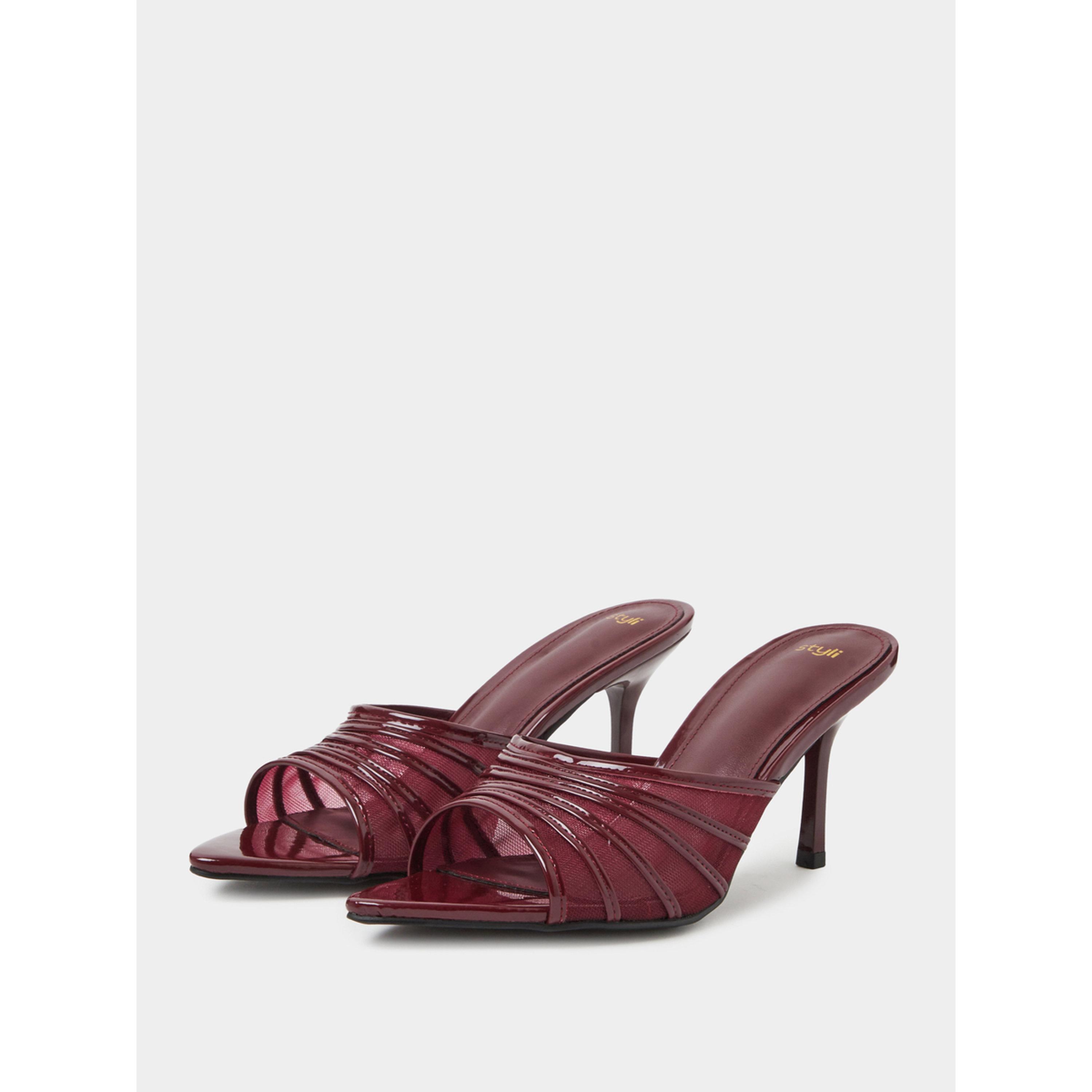 Styli Burgundy Mesh High Heel Mules-women-shoes-sandals-heeled-image-1