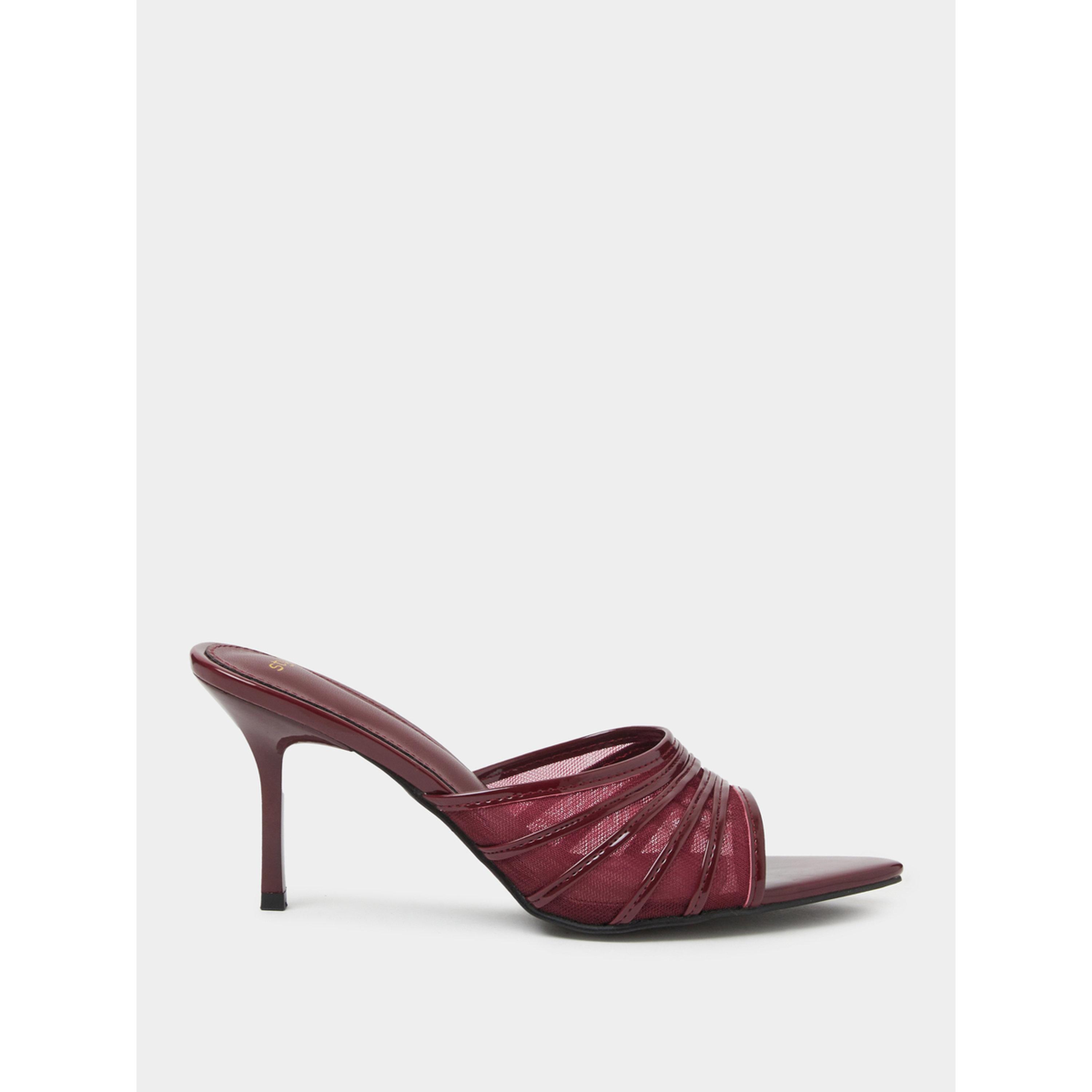 Styli Burgundy Mesh High Heel Mules-women-shoes-sandals-heeled-image-3