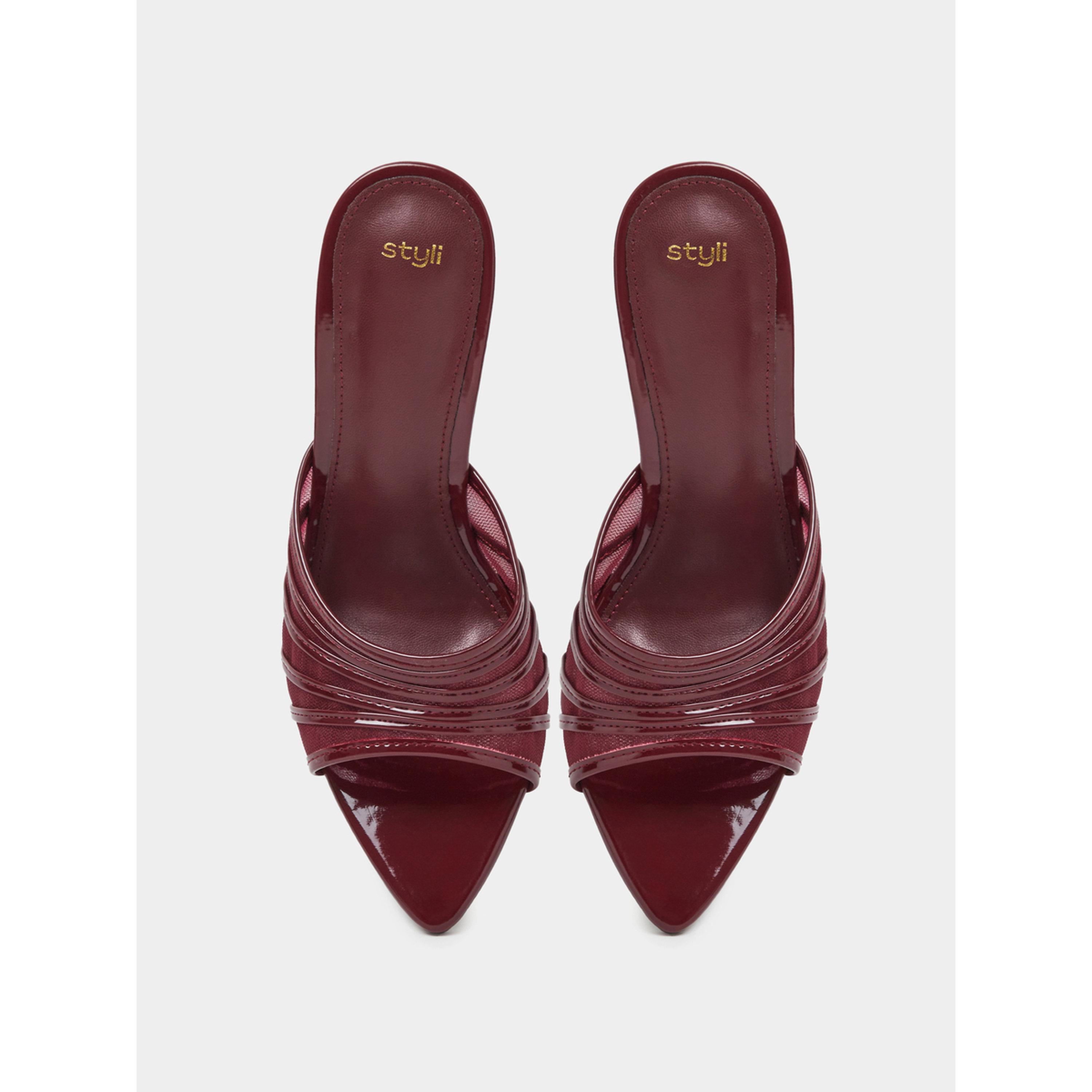 Styli Burgundy Mesh High Heel Mules-women-shoes-sandals-heeled-image-4