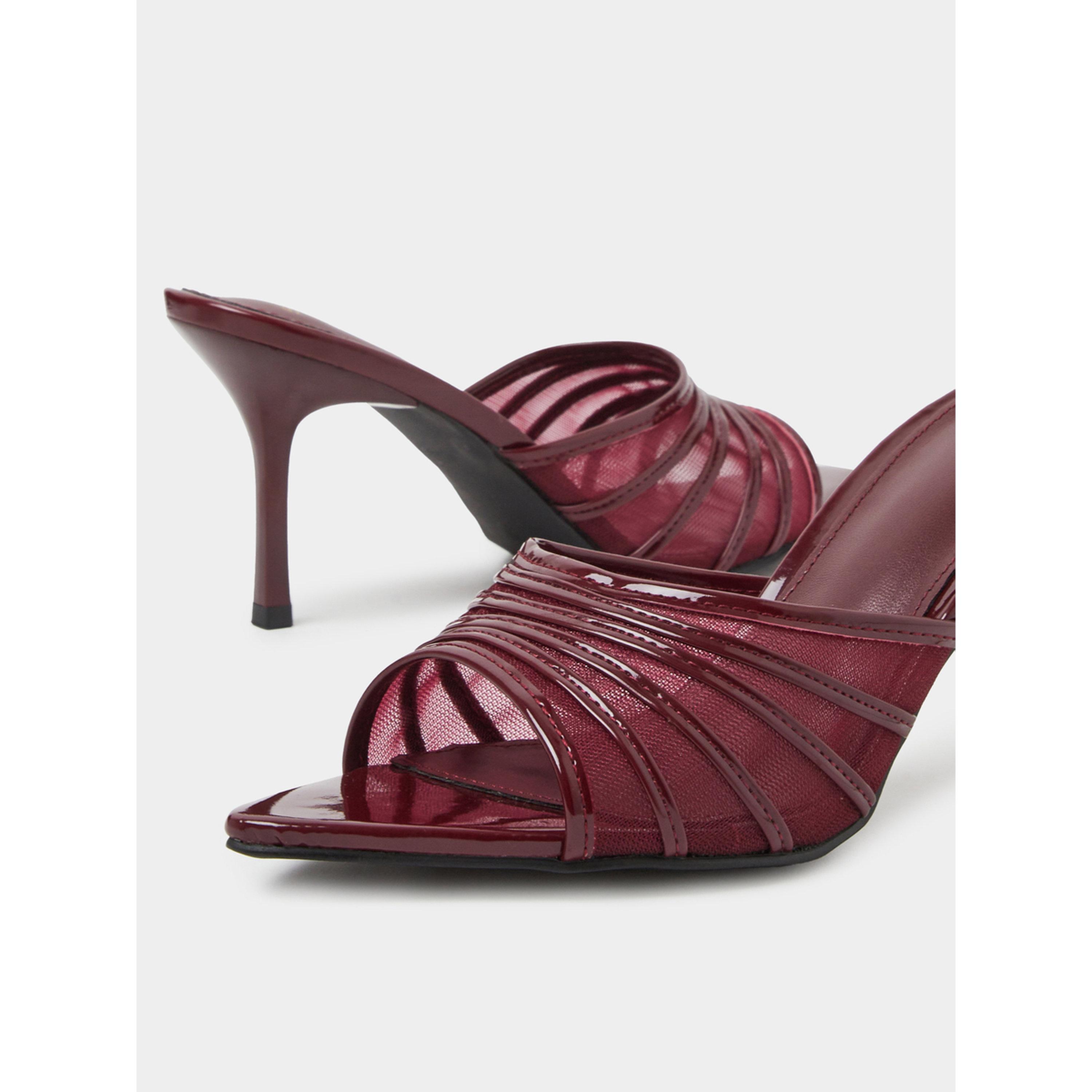 Styli Burgundy Mesh High Heel Mules-women-shoes-sandals-heeled-image-5