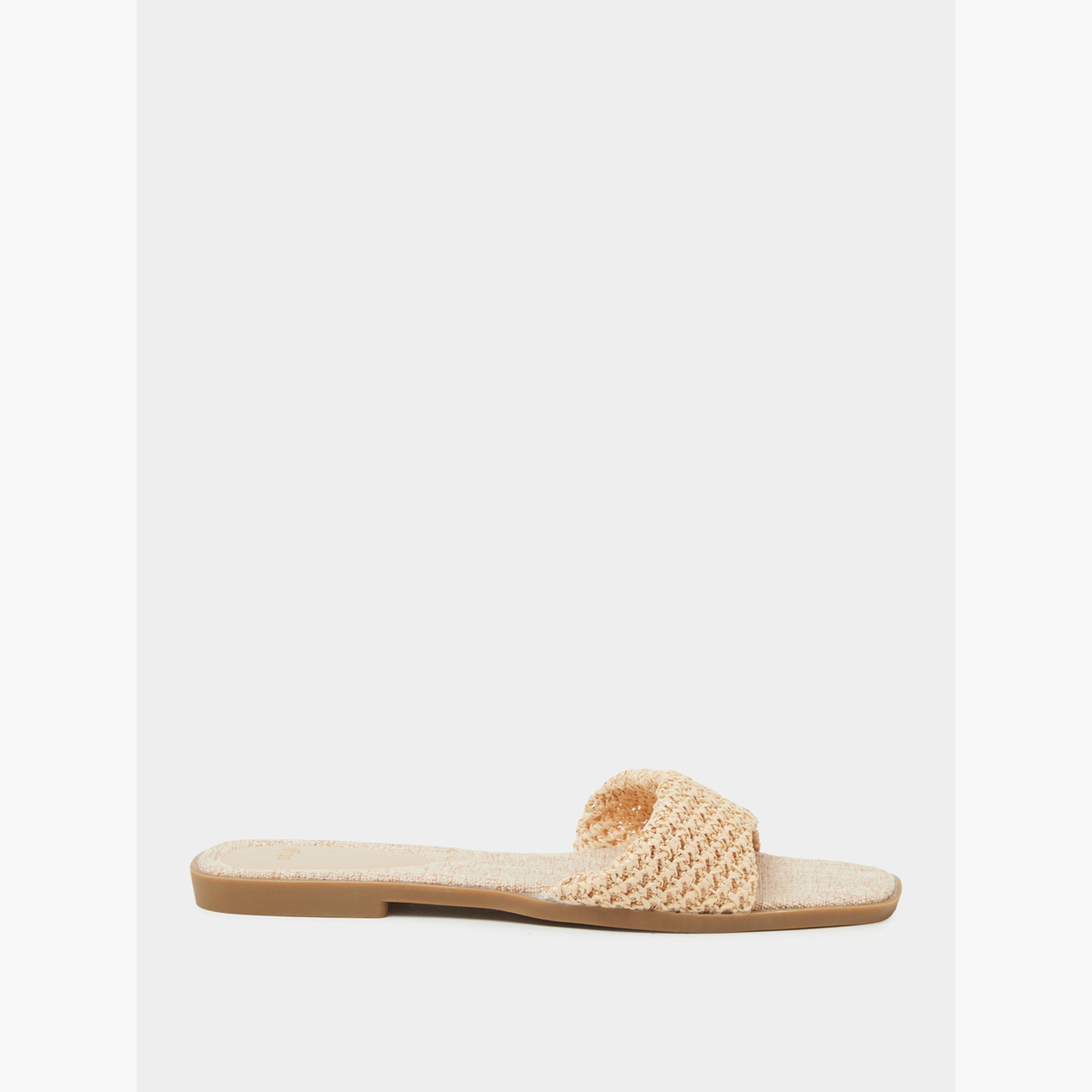 صندل فلات بتفاصيل منسوجة ومقدمة مفتوحة-women-shoes-sandals-flats-image-3