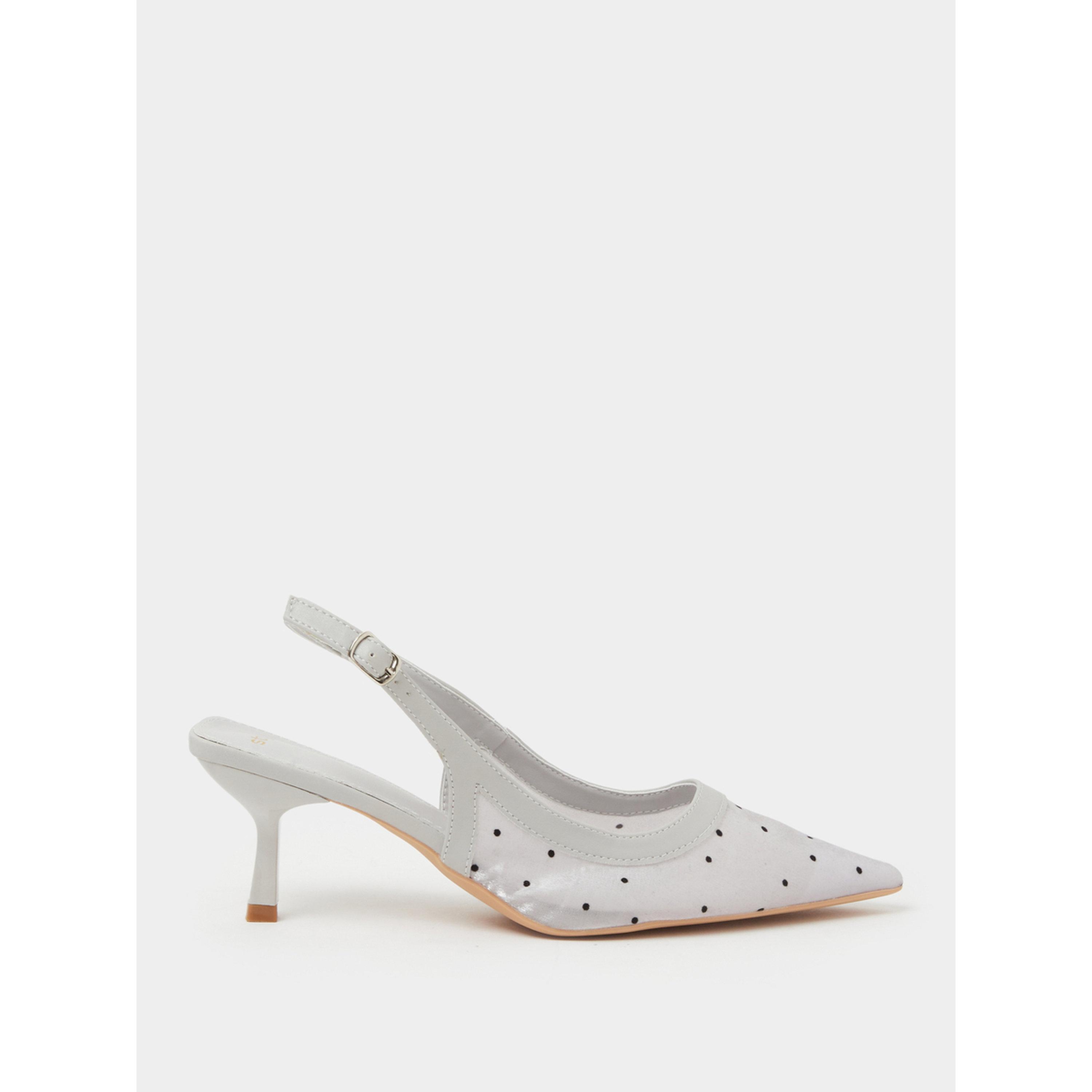 حذاء بكعب متوسط وحزام خلفي وطبعة منقطة باللون الرمادي-women-shoes-heels-image-3