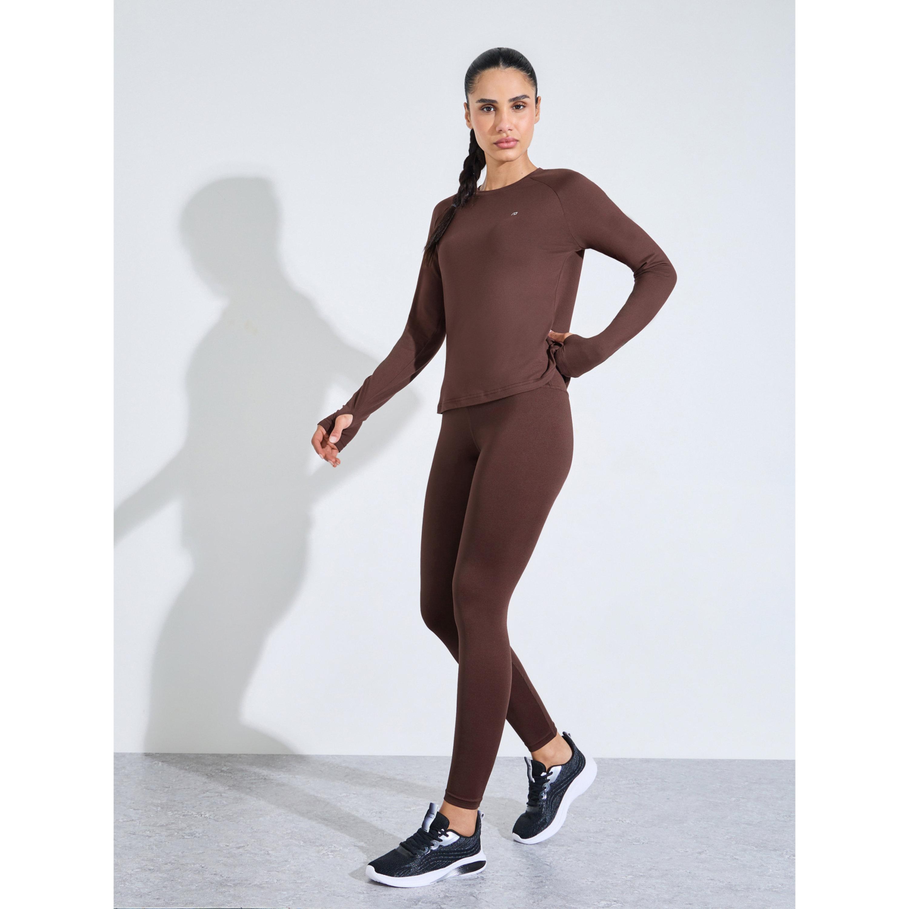 بلوزة رياضية بأكمام طويلة سادة باللون البني-sports-women-clothing-tshirtsandvests-image-2