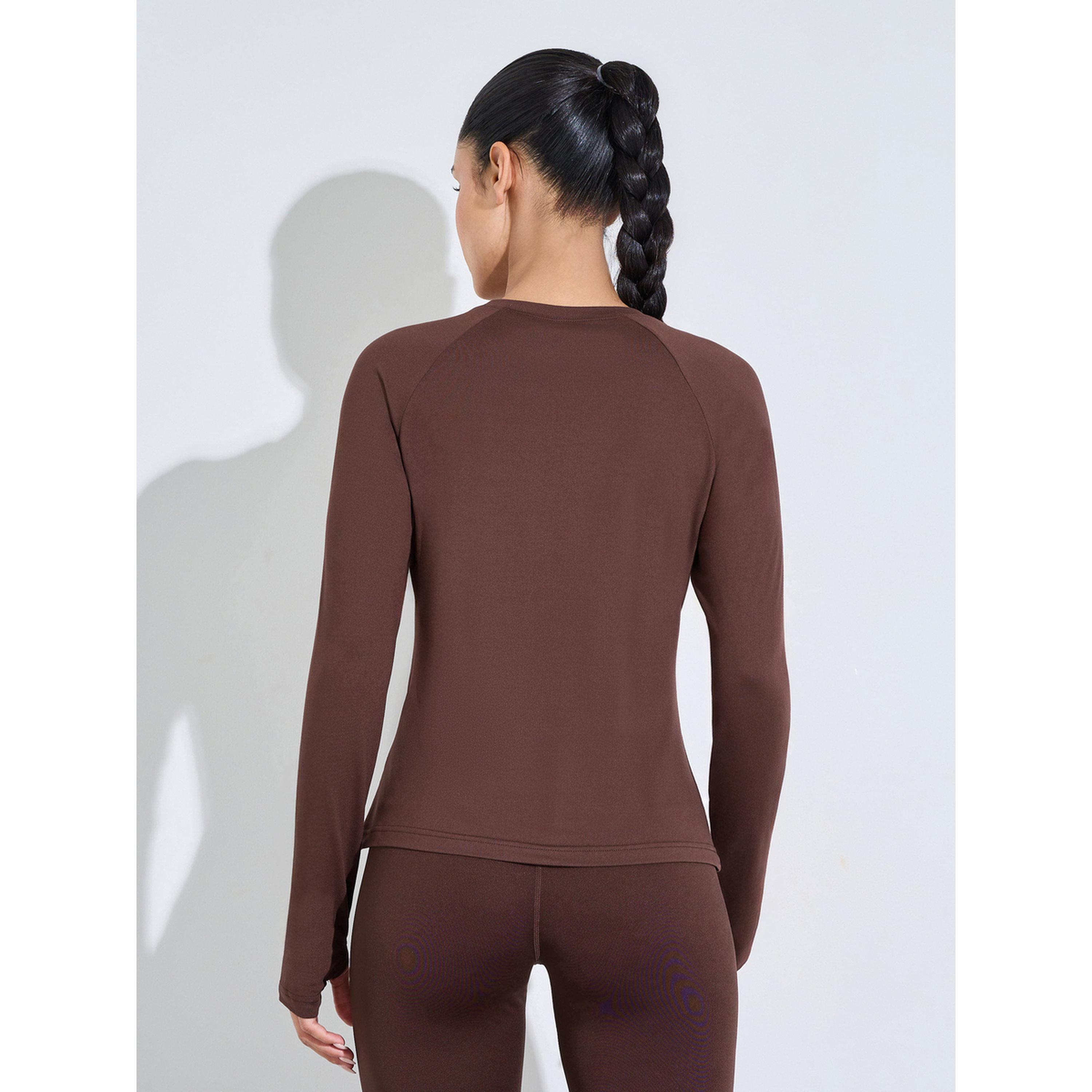 بلوزة رياضية بأكمام طويلة سادة باللون البني-sports-women-clothing-tshirtsandvests-image-3