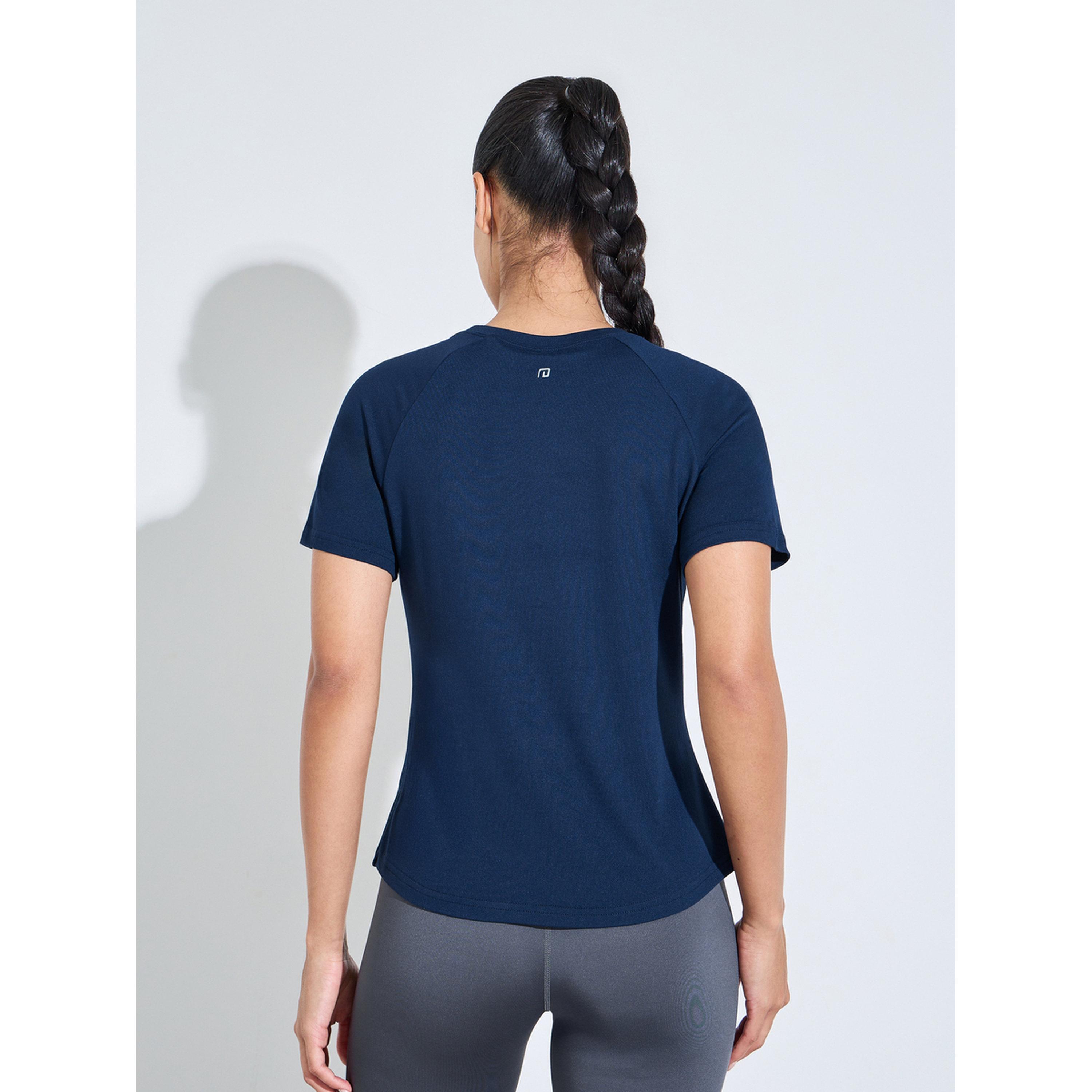 Styli Navy Blue Solid Activewear Top with Mesh Panels-sports-women-clothing-tshirtsandvests-image-3