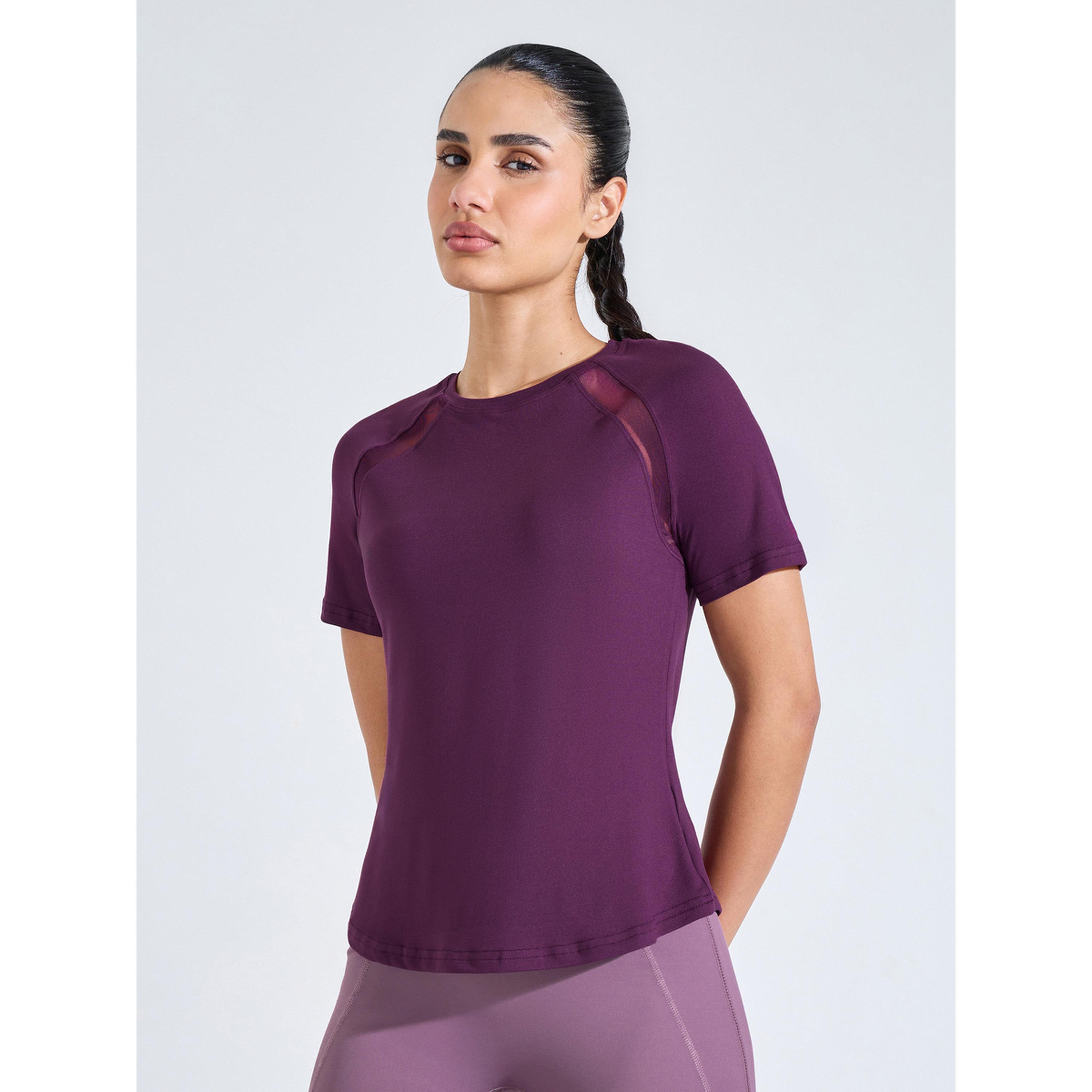 Styli Purple Solid Activewear Top with Mesh Panels-sports-women-clothing-tshirtsandvests-image-1