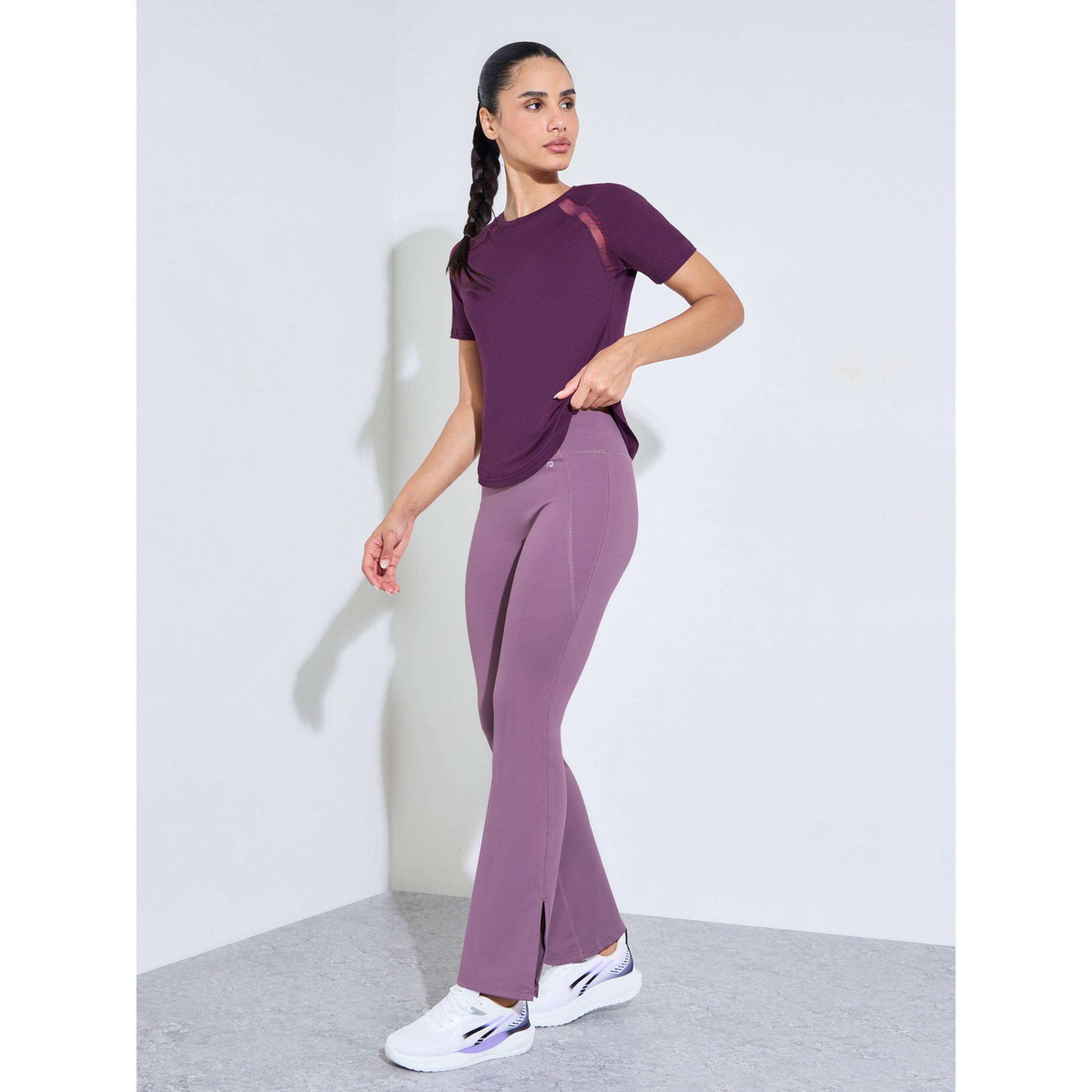 Styli Purple Solid Activewear Top with Mesh Panels-sports-women-clothing-tshirtsandvests-image-2