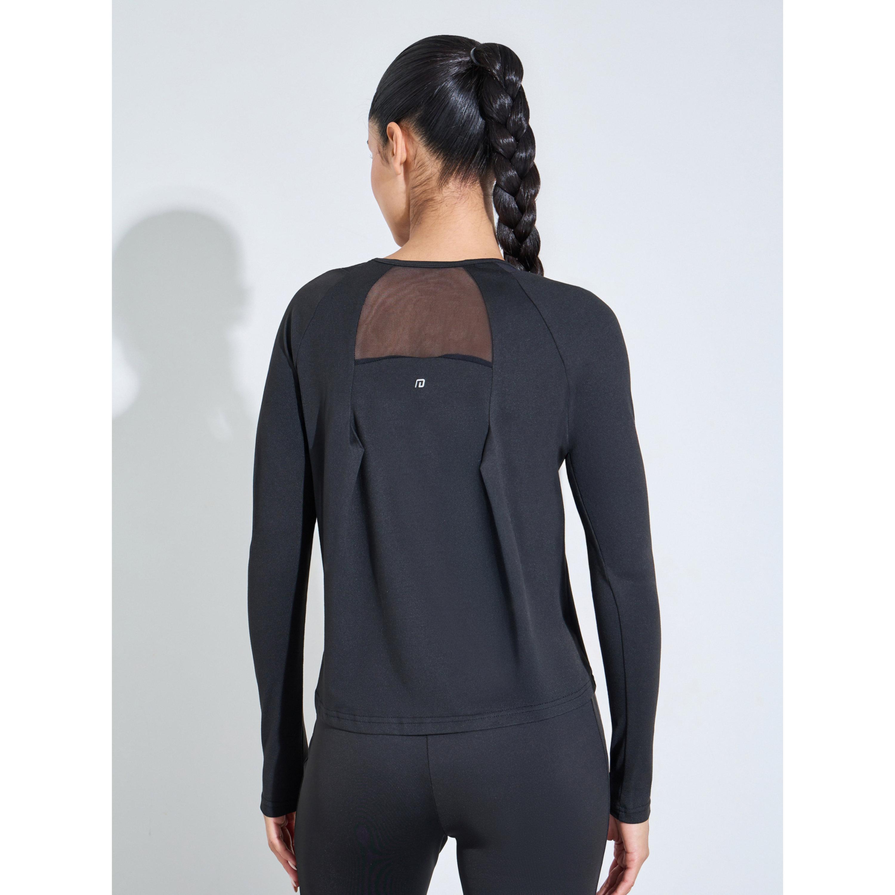 Styli Black Long Sleeve Active Top with Mesh Neck Detail-sports-women-clothing-tshirtsandvests-image-3