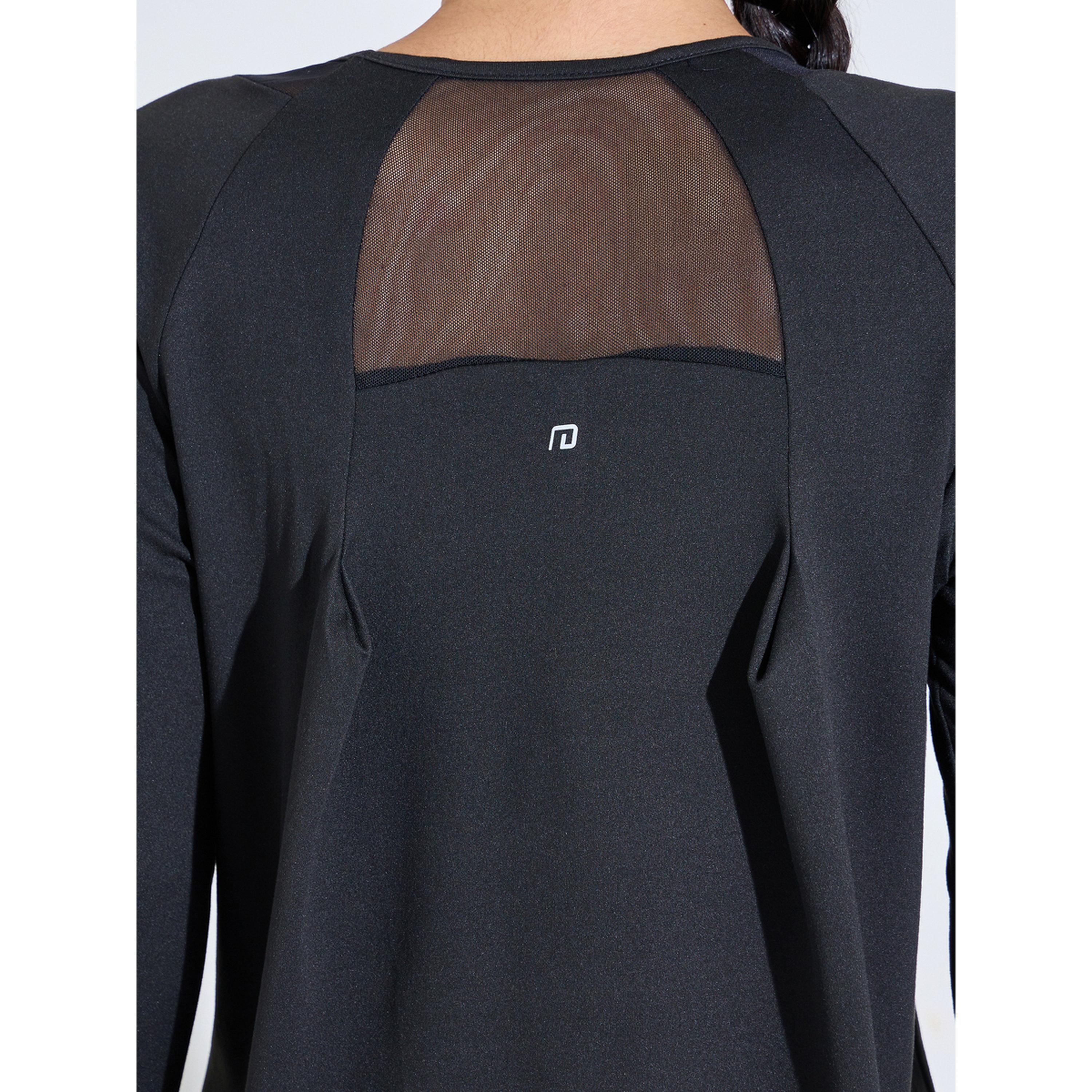 Styli Black Long Sleeve Active Top with Mesh Neck Detail-sports-women-clothing-tshirtsandvests-image-4