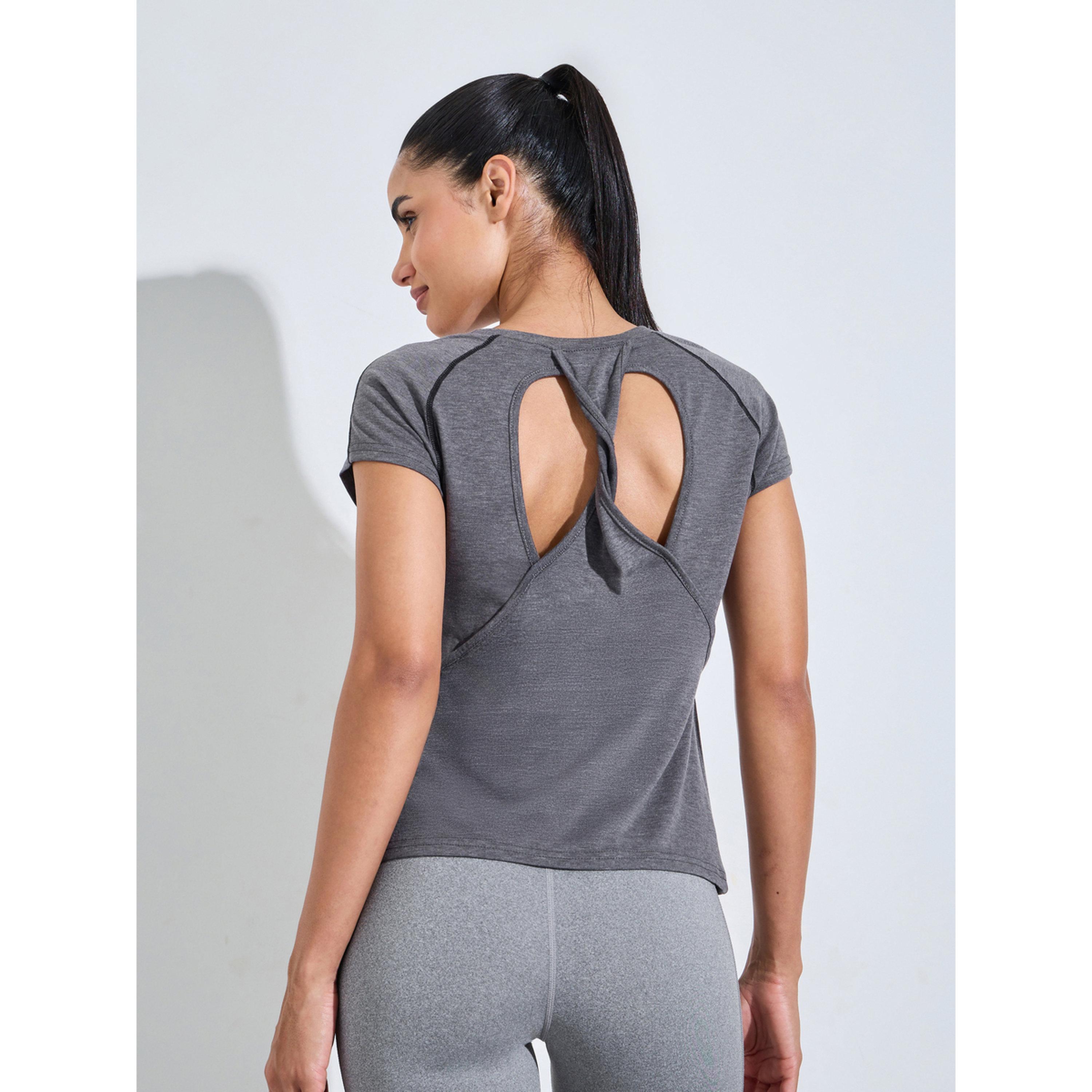 Styli Charcoal Solid Cut Out Back Activewear T-Shirt-sports-women-clothing-tshirtsandvests-image-3