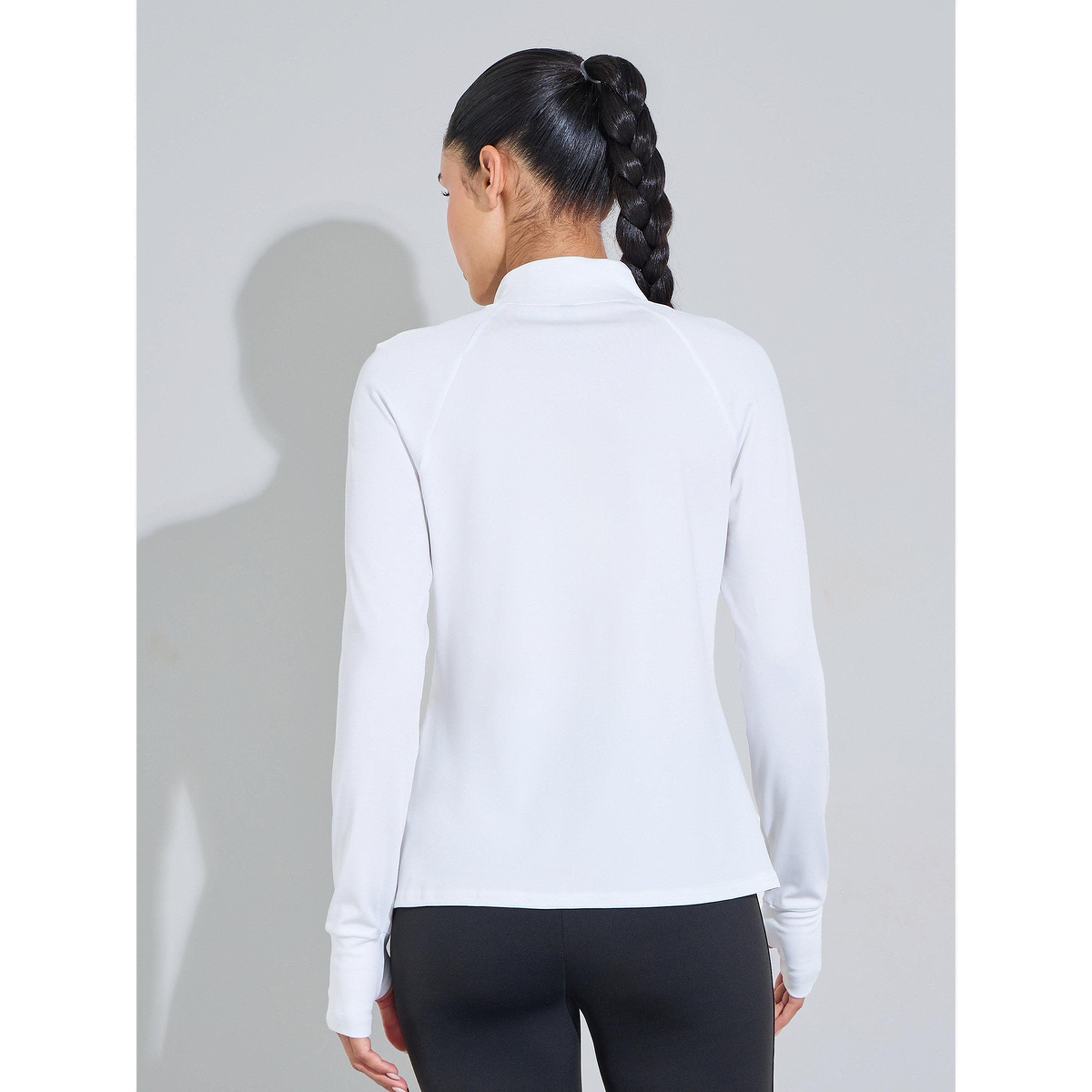 Styli White Solid High Neck Half-Zip Activewear Top with Thumbholes-sports-women-clothing-tshirtsandvests-image-3