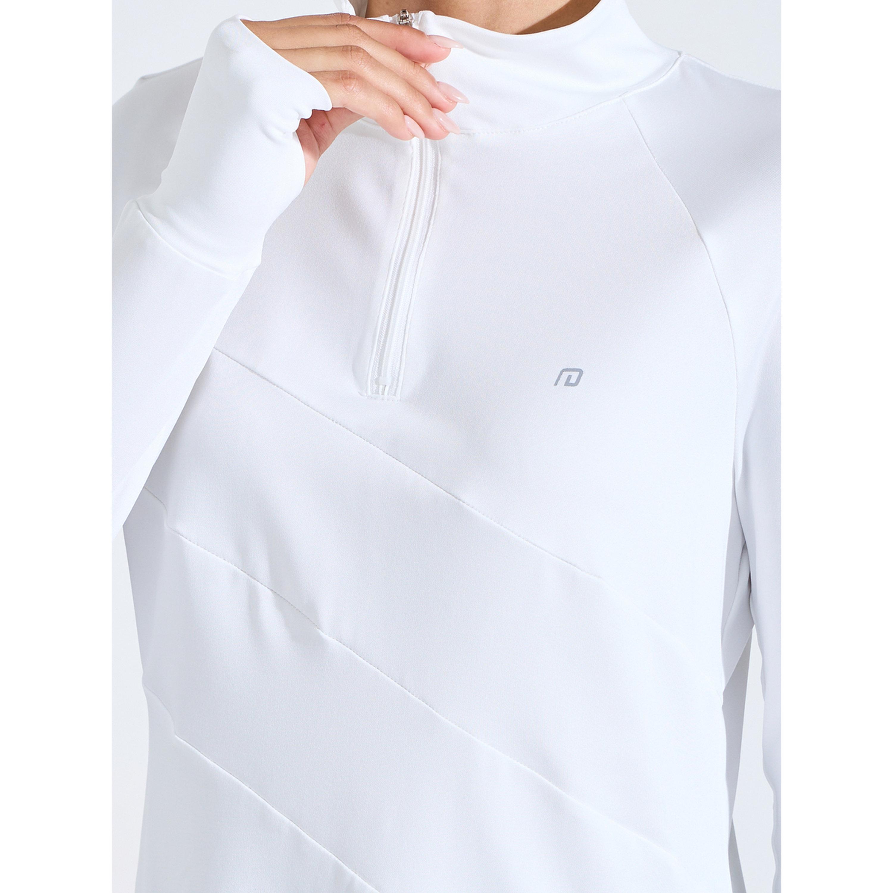 Styli White Solid High Neck Half-Zip Activewear Top with Thumbholes-sports-women-clothing-tshirtsandvests-image-4