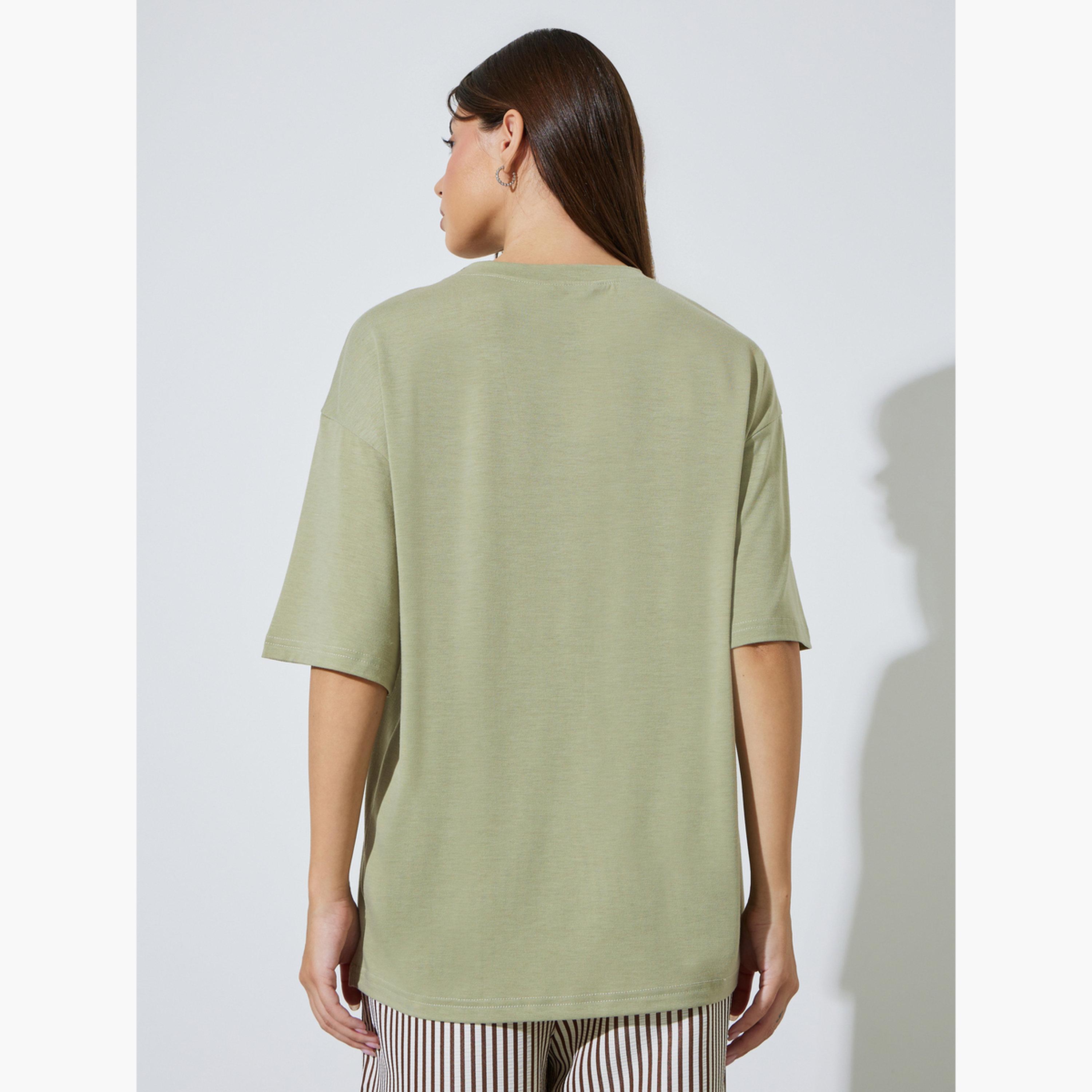 Styli Green Oversized Shell Graphic Print T-Shirt-women-clothing-tshirts-image-3