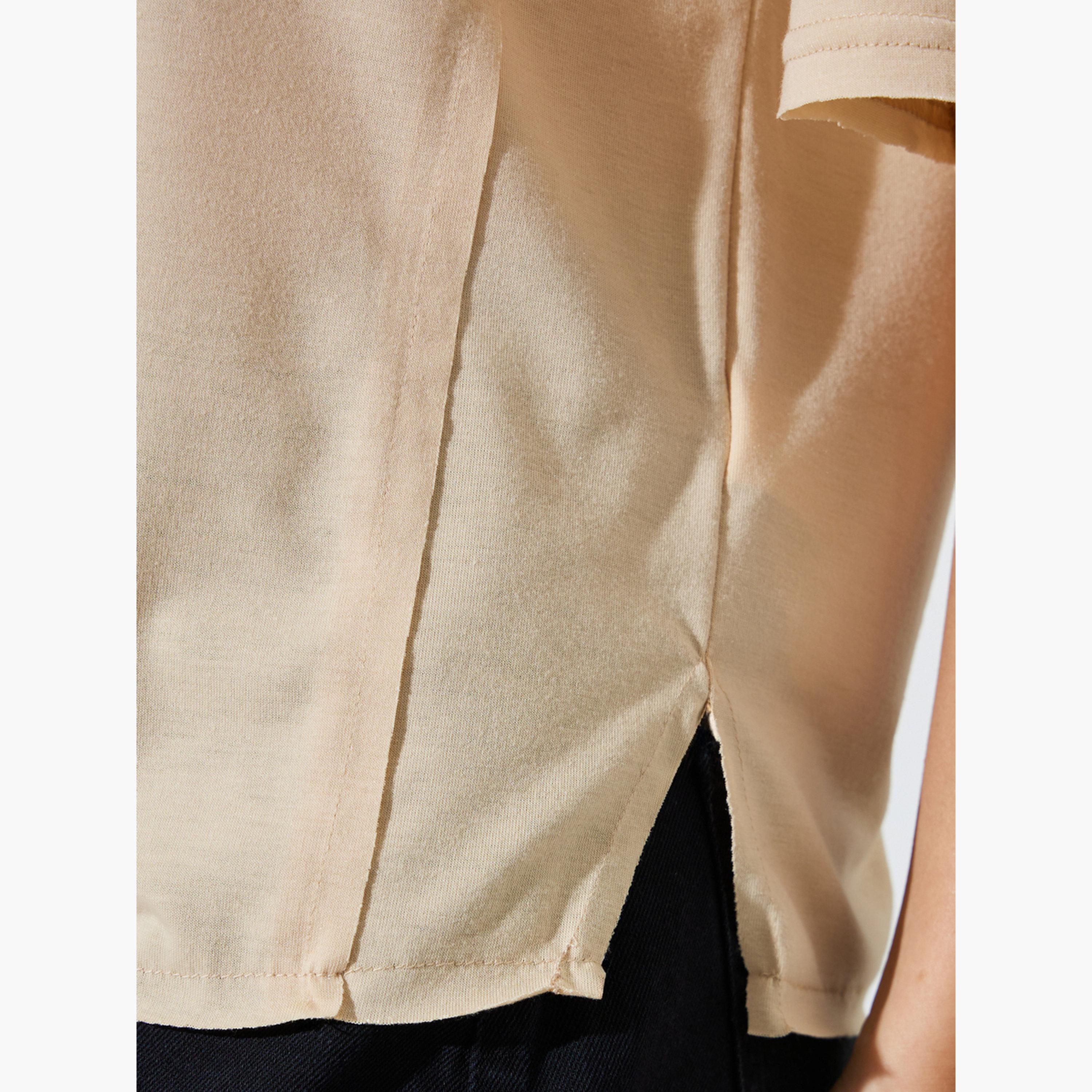 تيشيرت أكمام قصيرة بفتحة جانبية وقصة عادية-women-clothing-tshirts-image-5