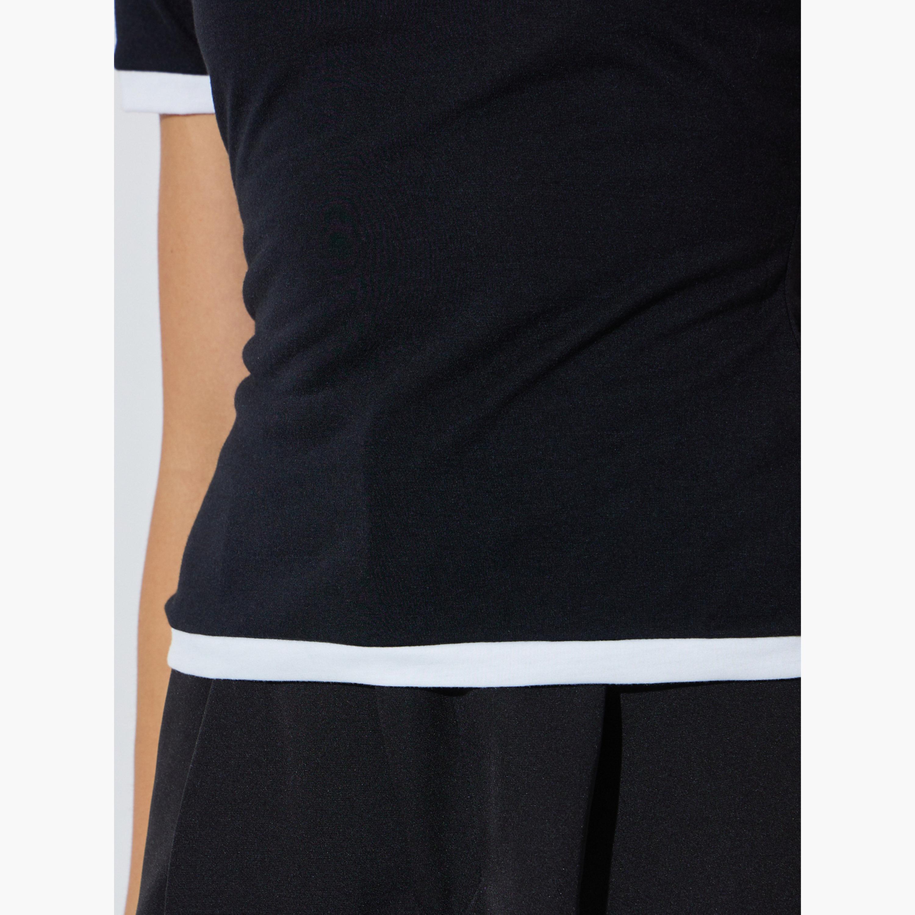 تيشيرت بياقة دائرية وحواف بلون متباين-women-clothing-tshirts-image-5