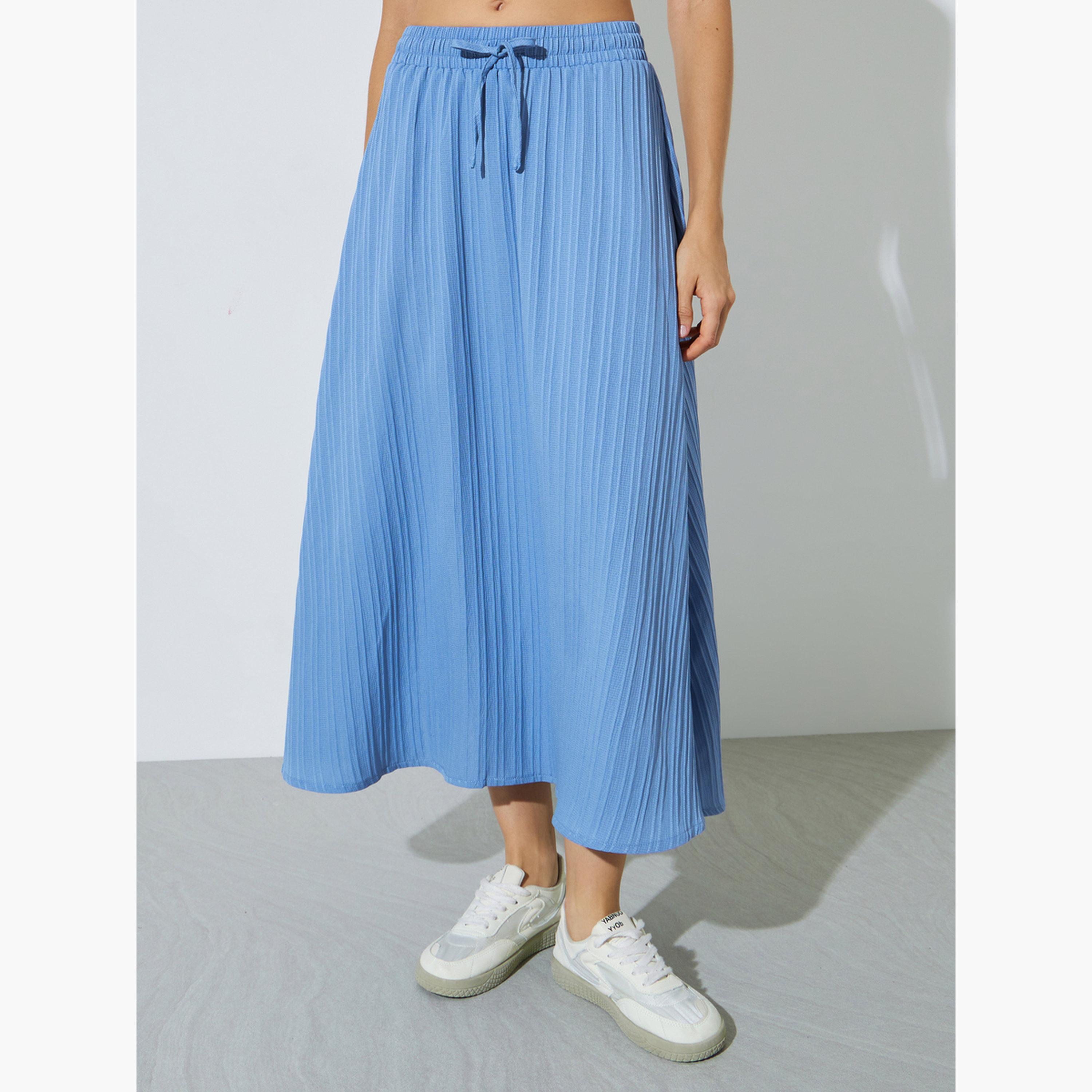 Styli Blue Textured Shirt and Skirt Co-ord Set-women-clothing-coordsets-image-5