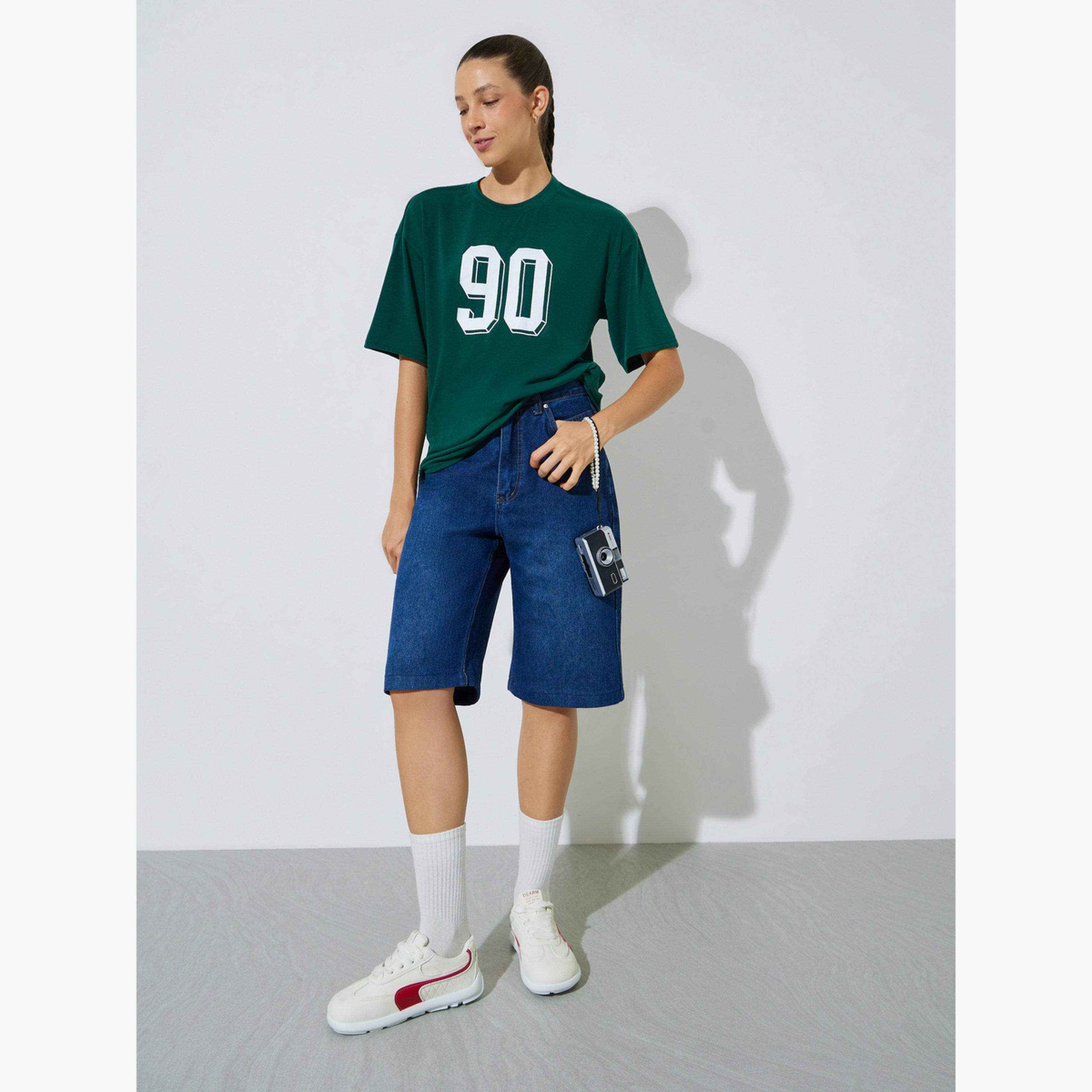 تيشيرت واسع أخضر وطبعة جرافيك-women-clothing-tshirts-image-2