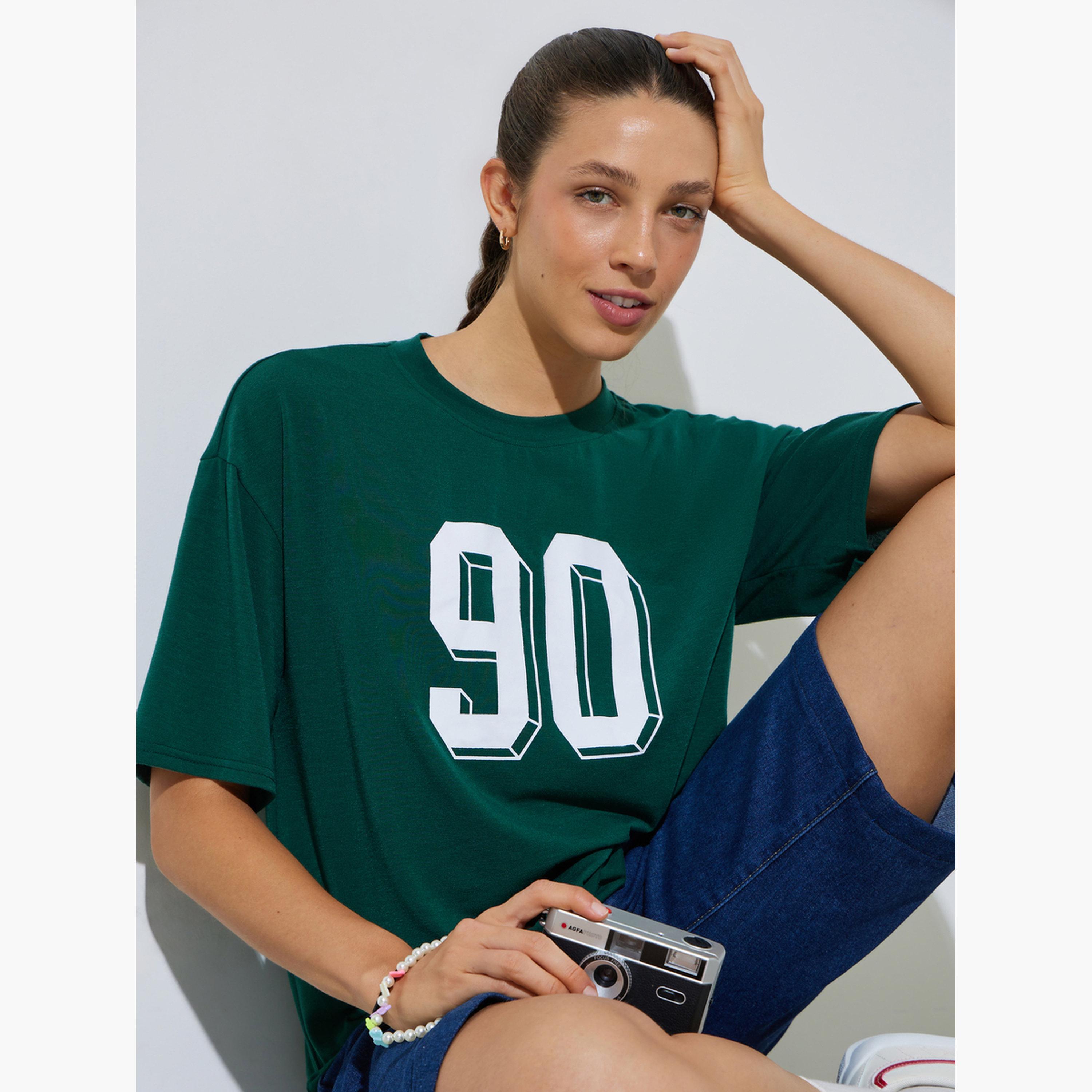 تيشيرت واسع أخضر وطبعة جرافيك-women-clothing-tshirts-image-3