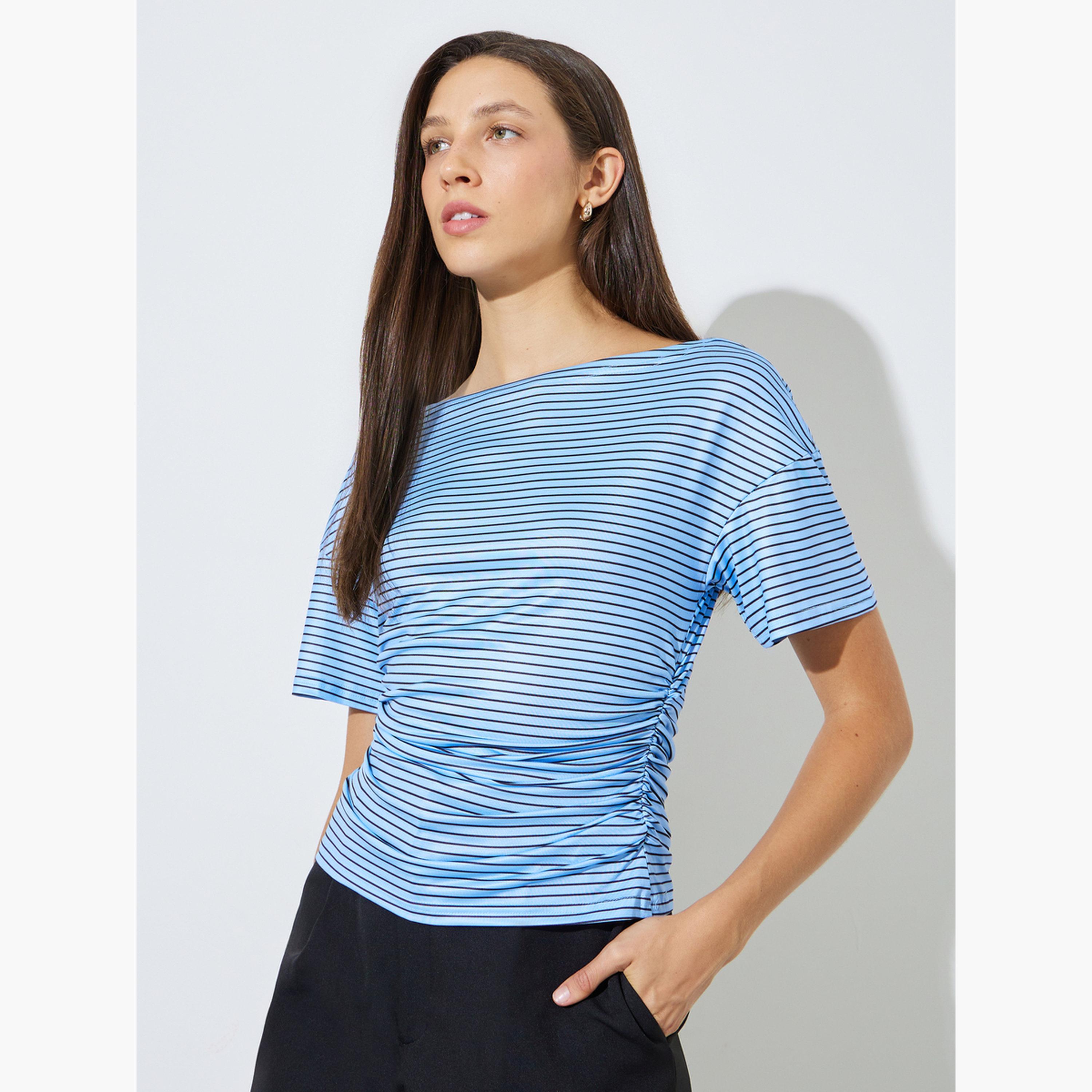 تيشيرت مخطط بخصر مزموم-women-clothing-tshirts-image-1