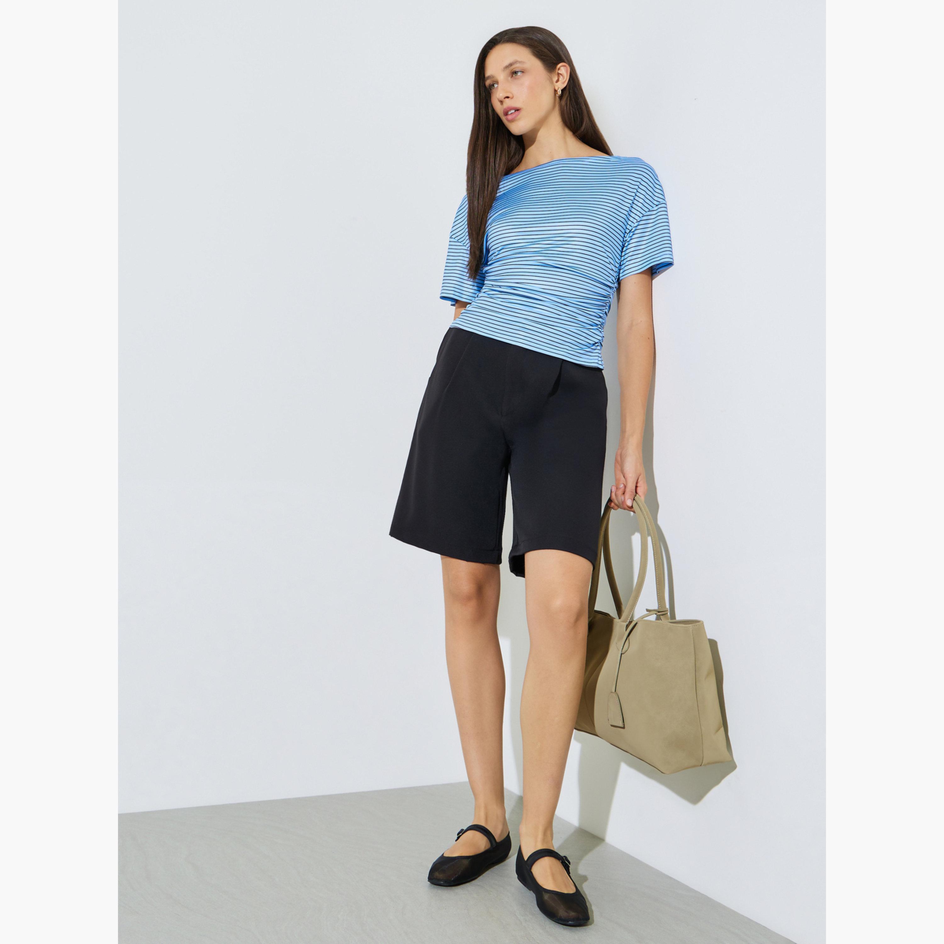 تيشيرت مخطط بخصر مزموم-women-clothing-tshirts-image-2