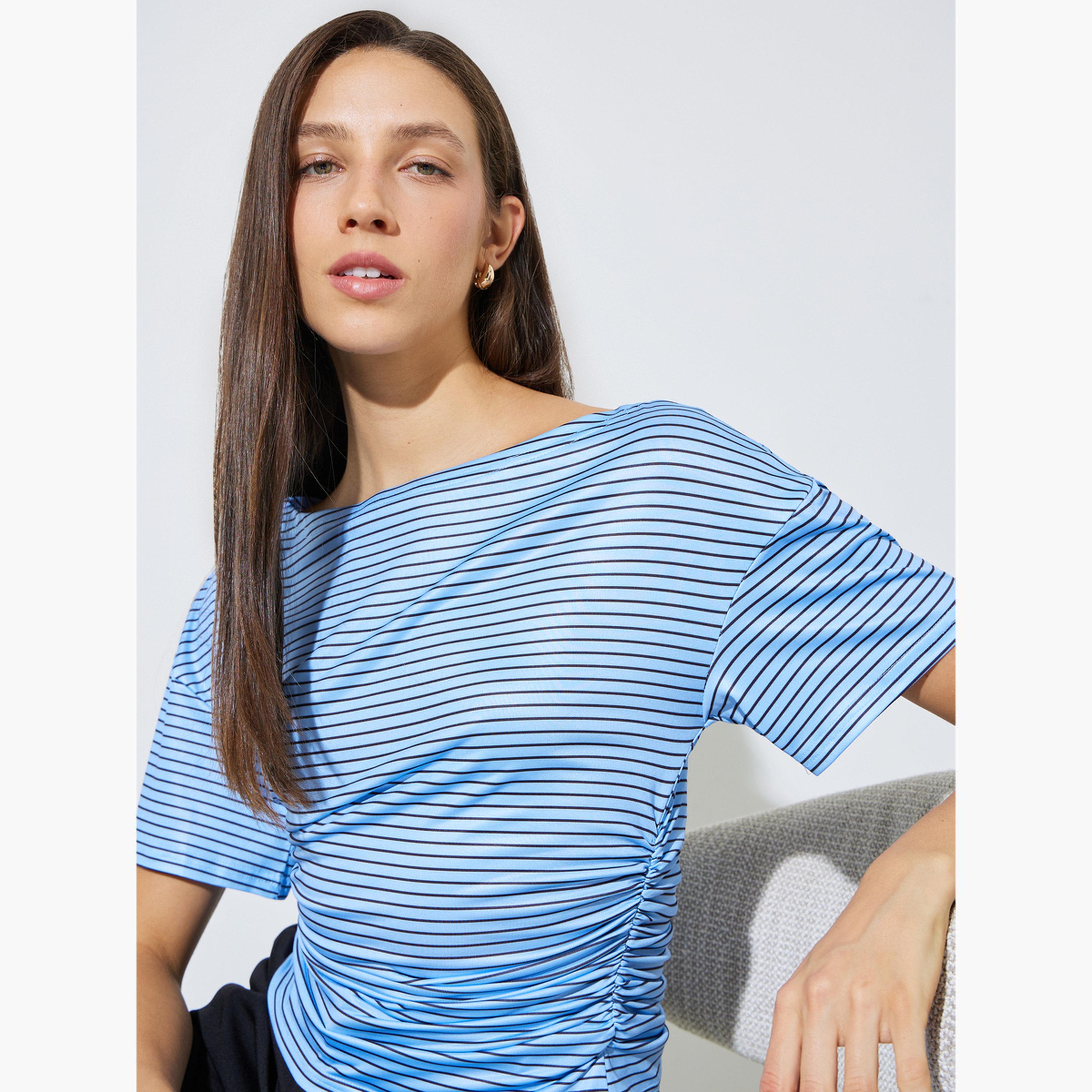 تيشيرت مخطط بخصر مزموم-women-clothing-tshirts-image-3