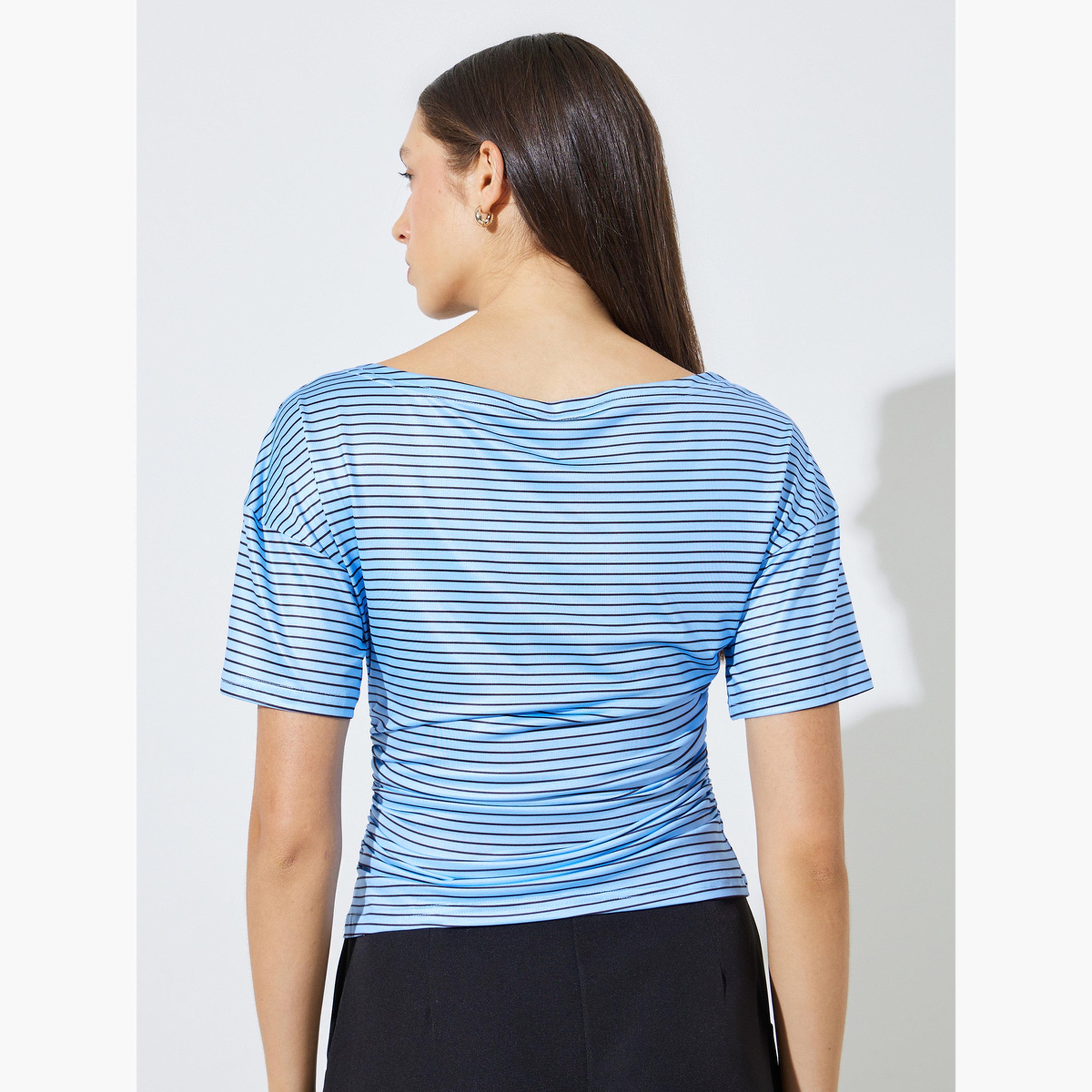 تيشيرت مخطط بخصر مزموم-women-clothing-tshirts-image-4