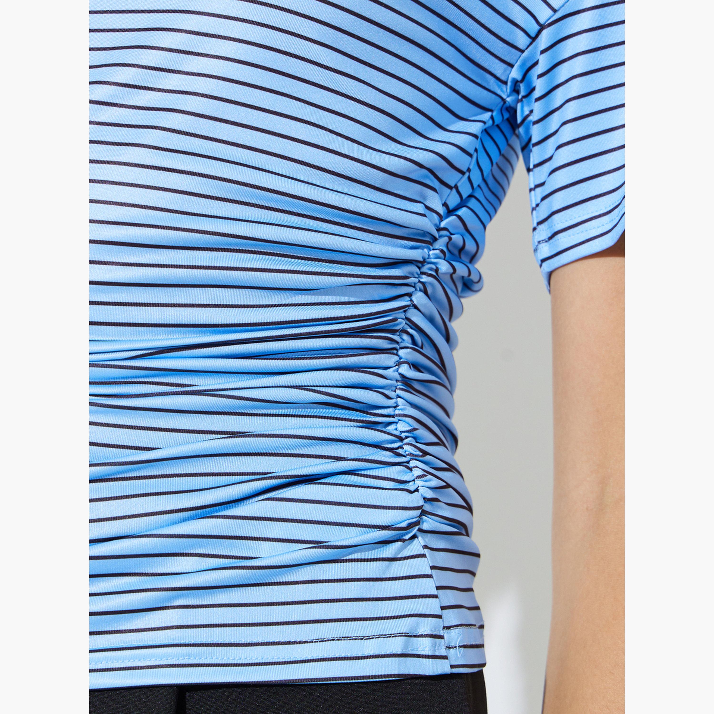 تيشيرت مخطط بخصر مزموم-women-clothing-tshirts-image-6