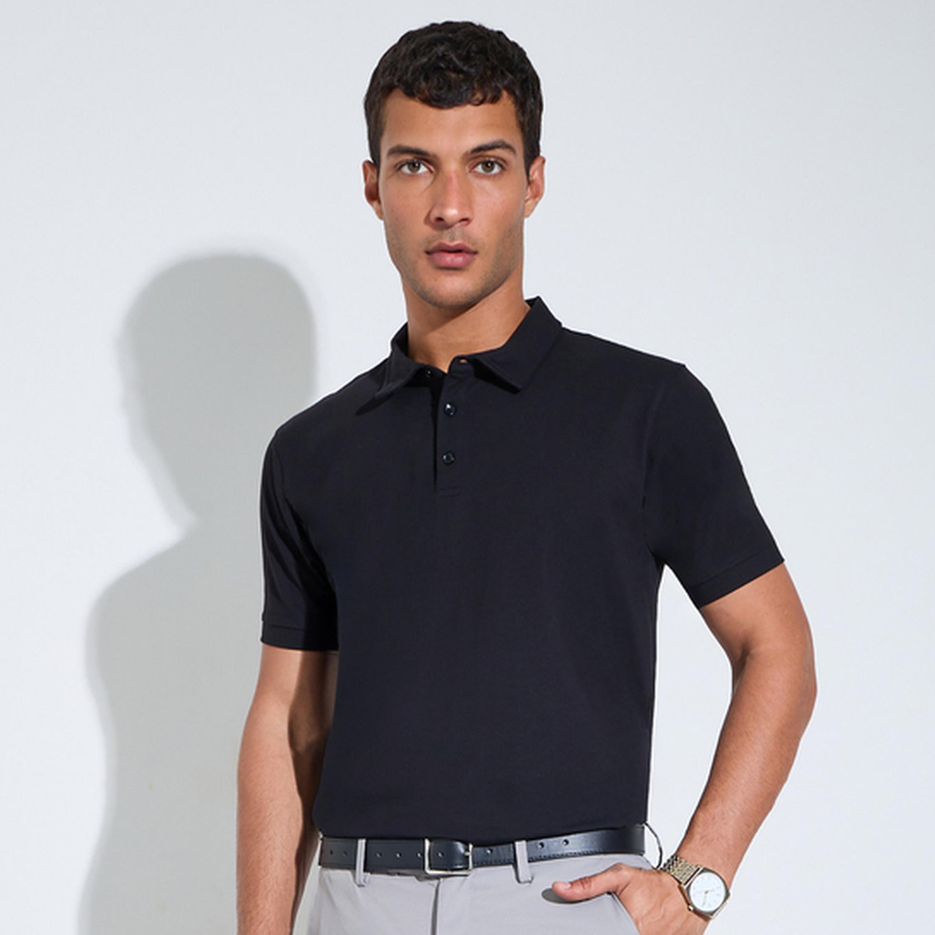 Styli Black Solid Short Sleeves Regular Fit Polo T-Shirt-men-clothing-tshirtsandpolos-polos-image-1