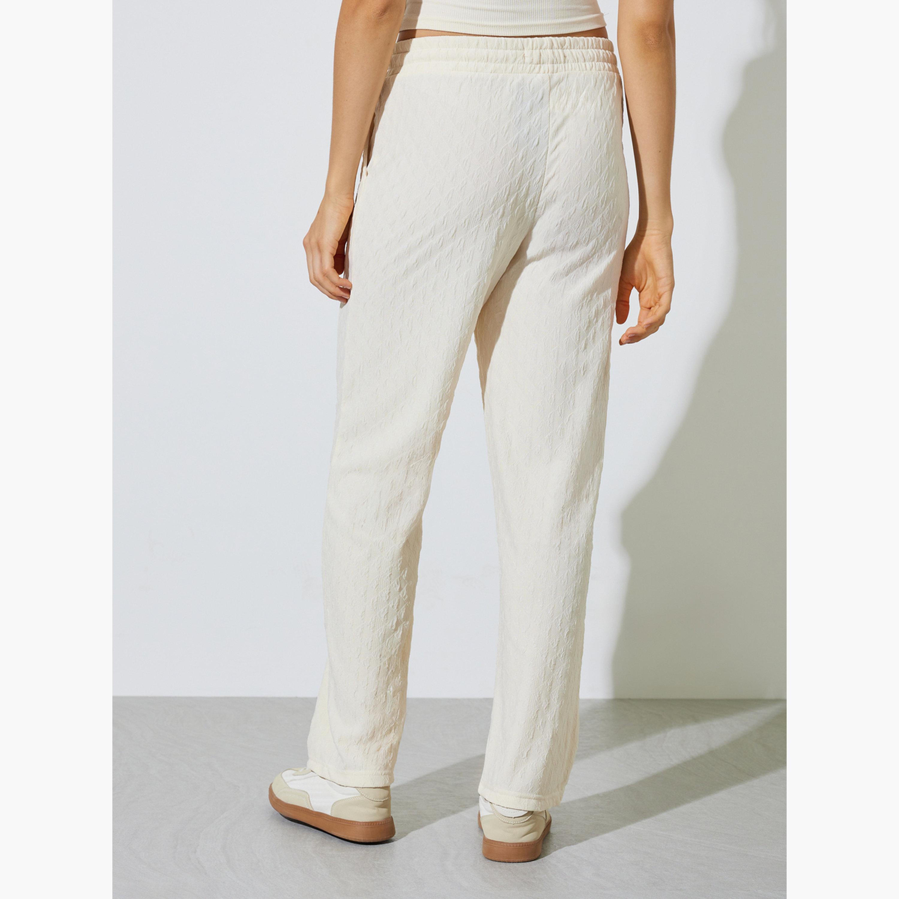 Styli Beige Textured Drawstring Wide Leg Joggers-women-clothing-bottoms-joggers-image-4