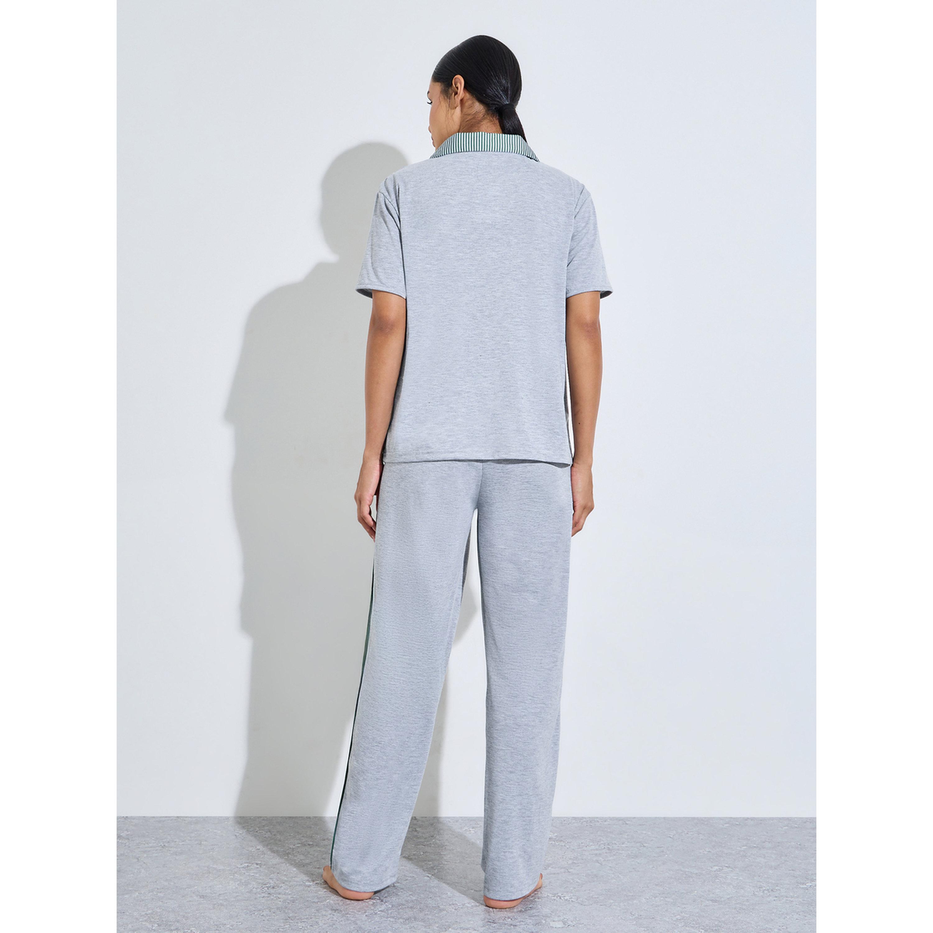 ستايلي - بيجاما رمادي اللون قميص طبعة رسومات وبنطال مستقيم الساق-women-clothing-nightwear-pyjamas-longsets-image-3