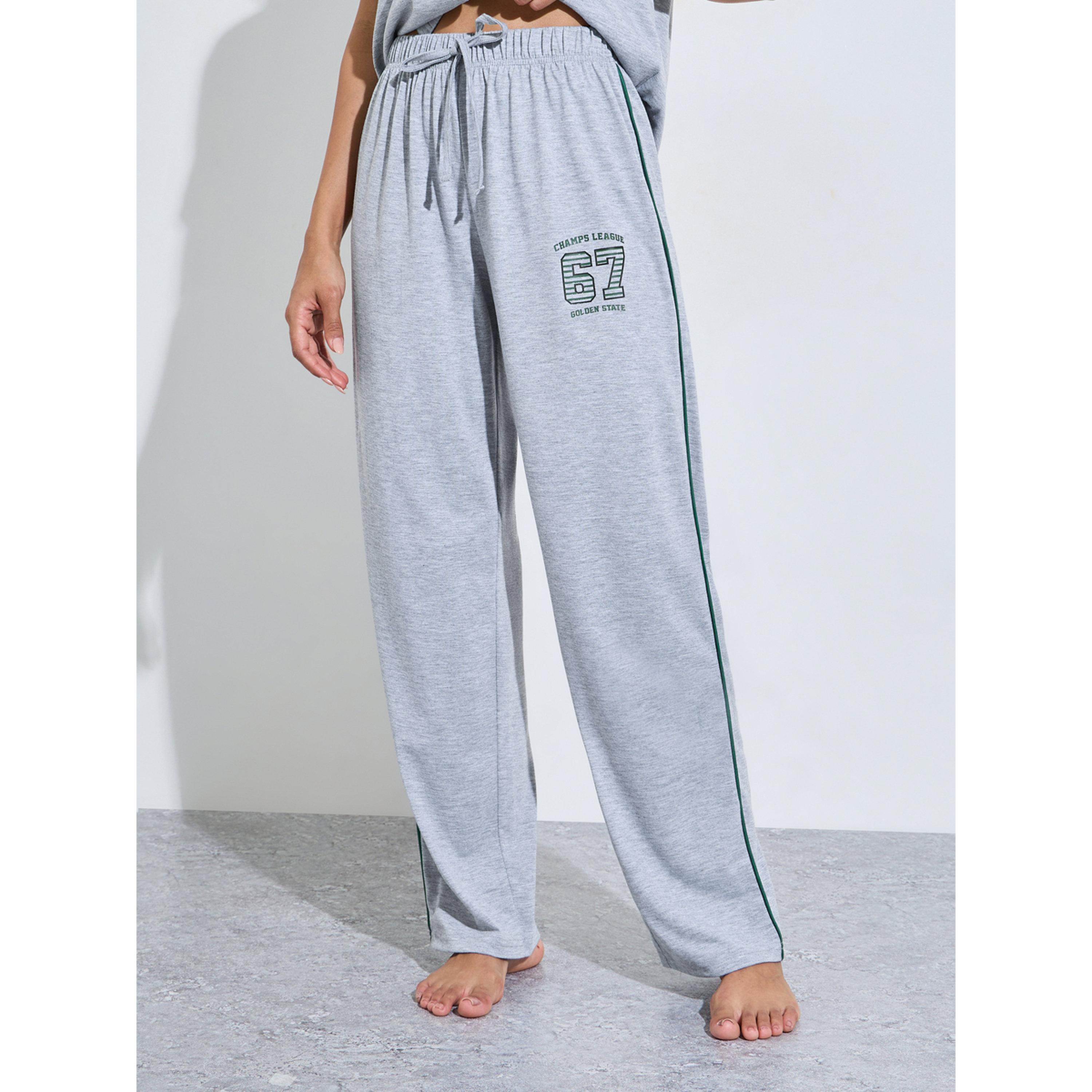 ستايلي - بيجاما رمادي اللون قميص طبعة رسومات وبنطال مستقيم الساق-women-clothing-nightwear-pyjamas-longsets-image-4