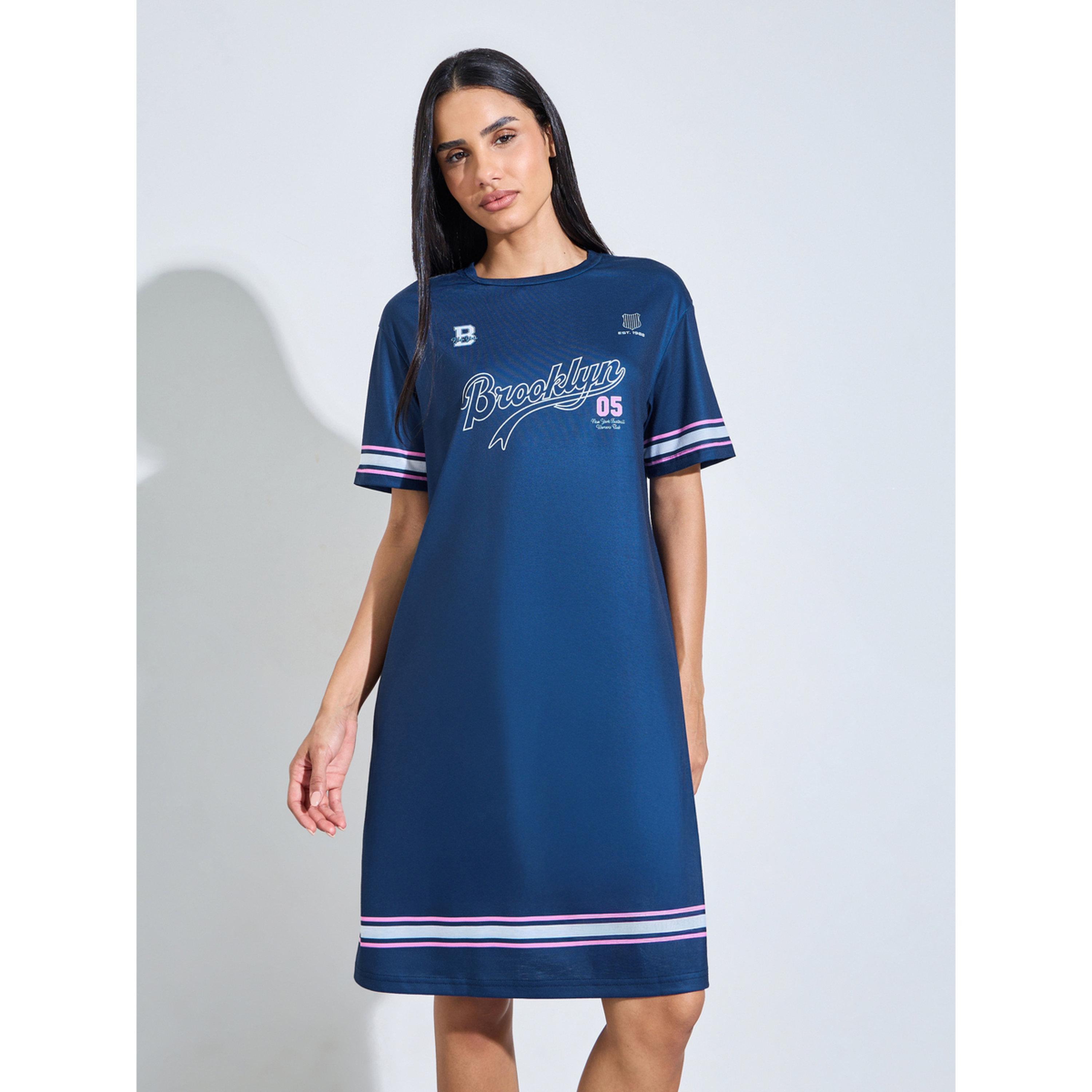 قميص نوم تيشيرت بأكمام قصيرة وطبعة جرافيك باللون الكحلي-women-clothing-nightwear-nighties-image-1
