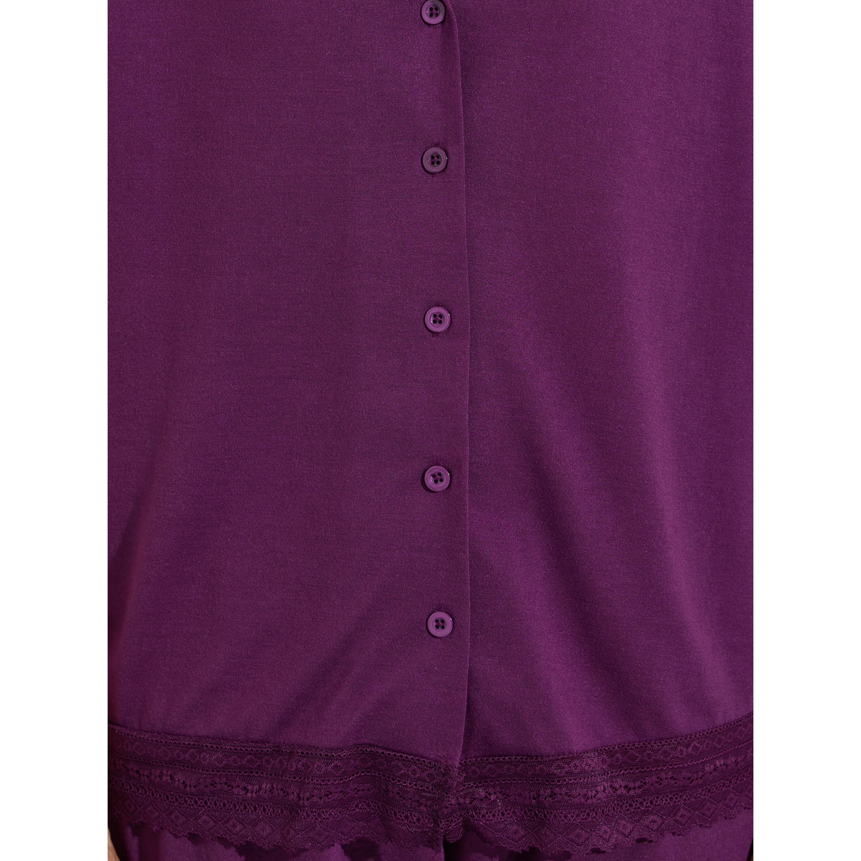 ستايلي - بيجاما قميص وبنطال مستقيم الساقين لون عنابي سادة زينة الدانتيل-women-clothing-nightwear-pyjamas-longsets-image-6
