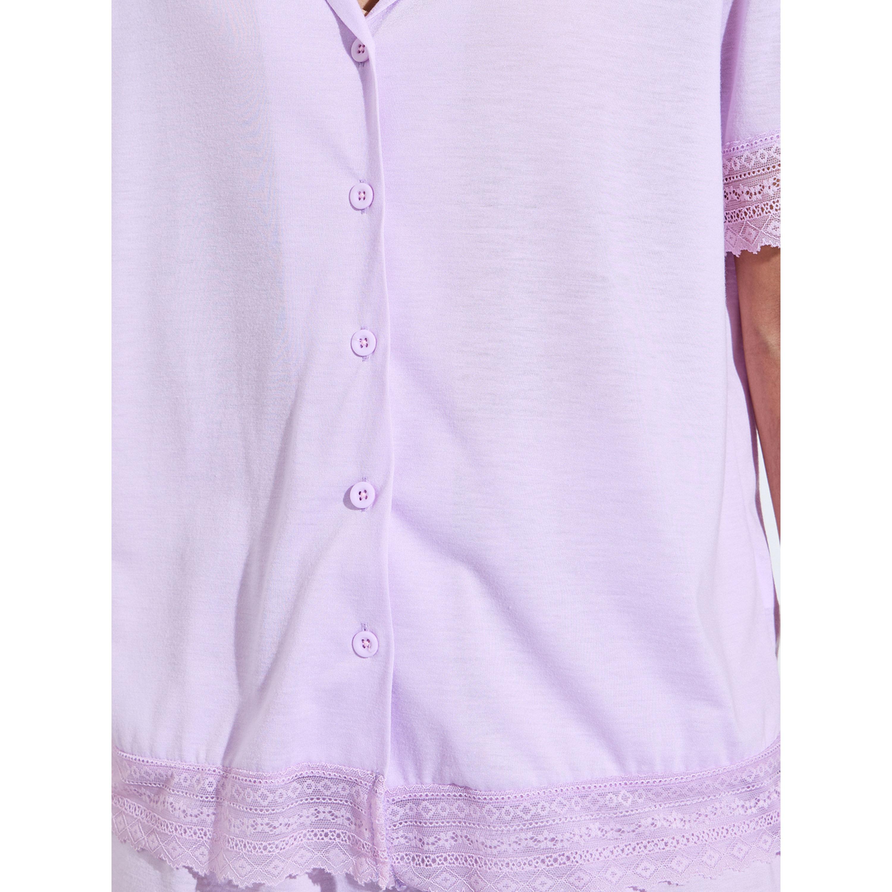 Styli Lilac Solid Lace Trims Shirt and Straight Leg Pants Pyjama Set-women-clothing-nightwear-pyjamas-longsets-image-5
