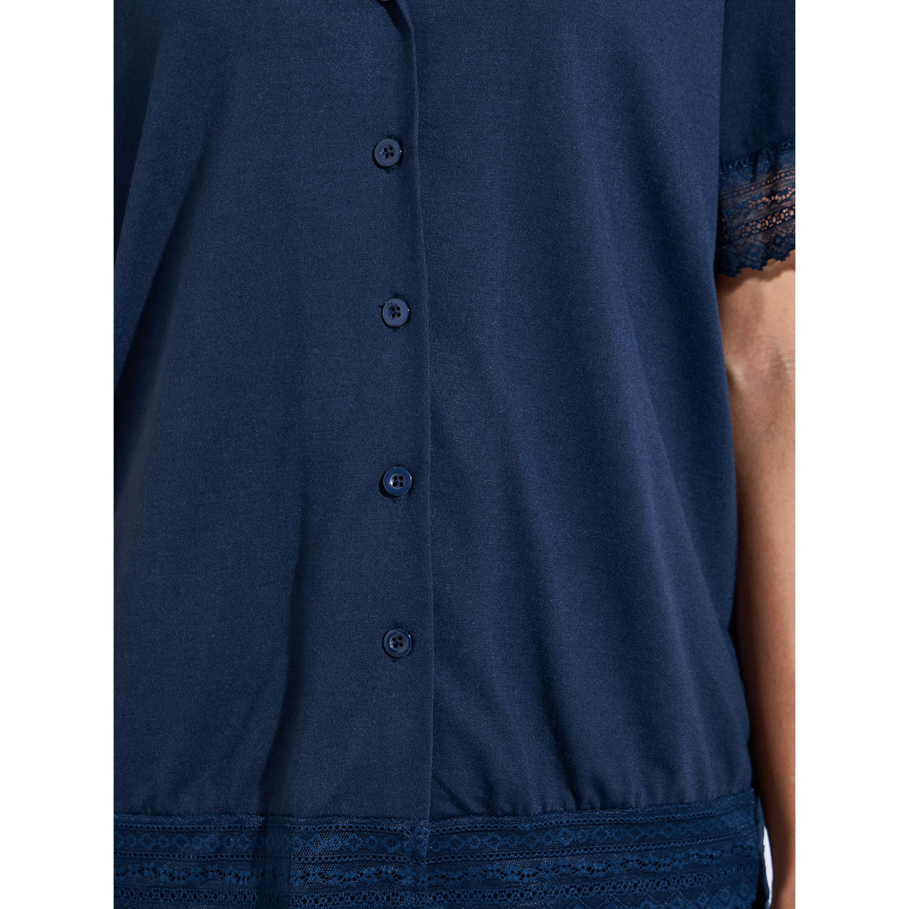 ستايلي - بيجاما أزرق داكن سادة زينة الدانتيل وبنطال بقصة مستقيمة-women-clothing-nightwear-pyjamas-longsets-image-6